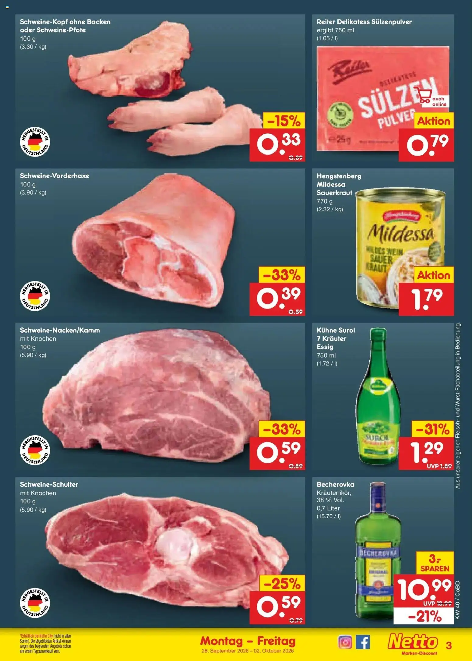 Netto Marken-Discount Prospekt Delitzsch – gültig ab 28.09.2026 | Seite: 47 | Produkte: Essig, Wein, Fleisch