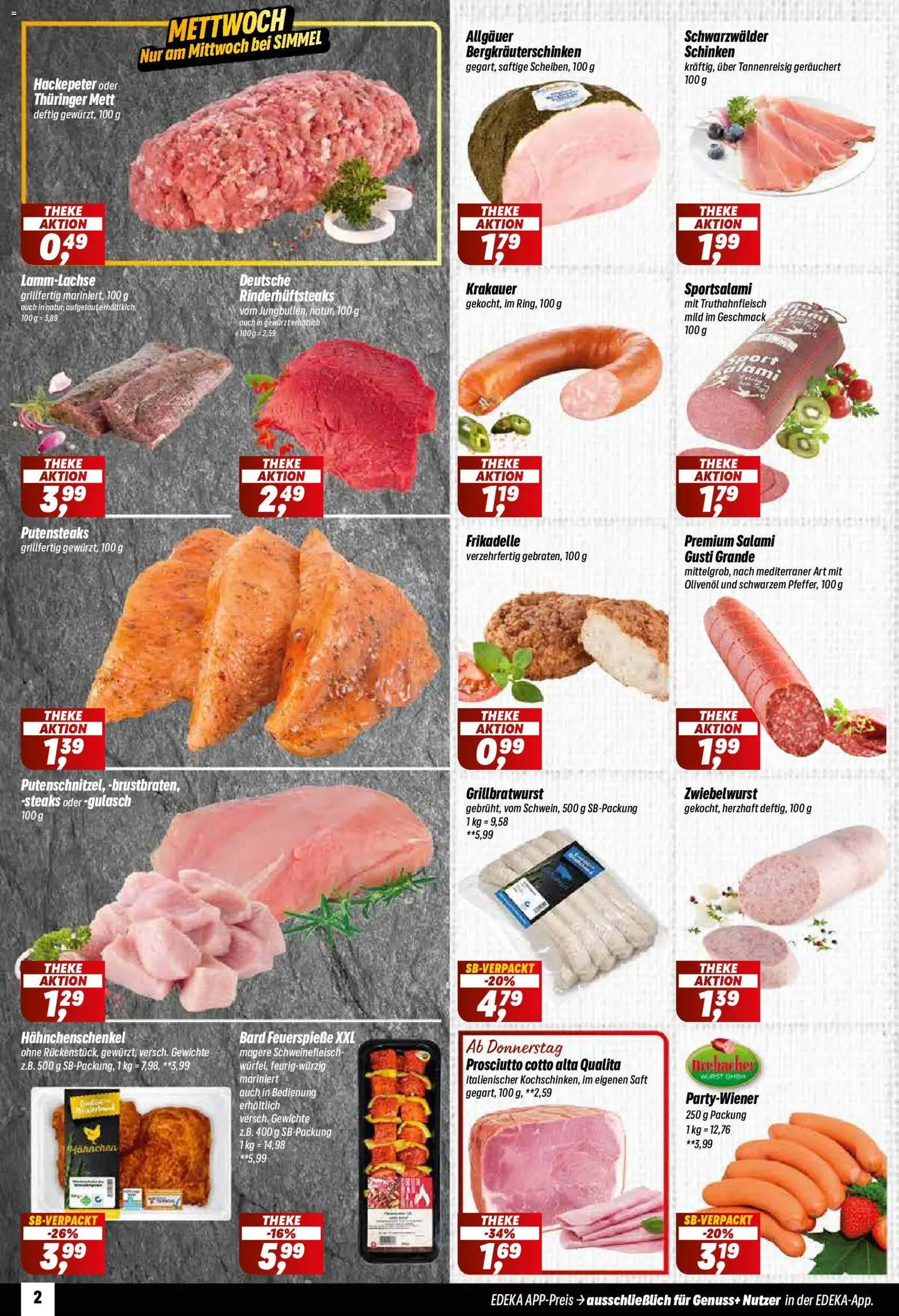 Simmel Prospekt – gültig ab 13.07.2026 | Seite: 2 | Produkte: Hahnchenschenkel, Wurst, Salami, Schinken