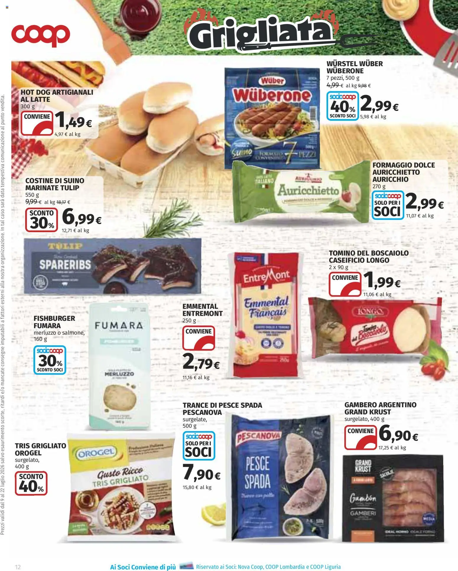 Volantino COOP del 09/07/2026 | Pagina: 12 | Prodotti: Gamberi, Suino, Data, Emmental
