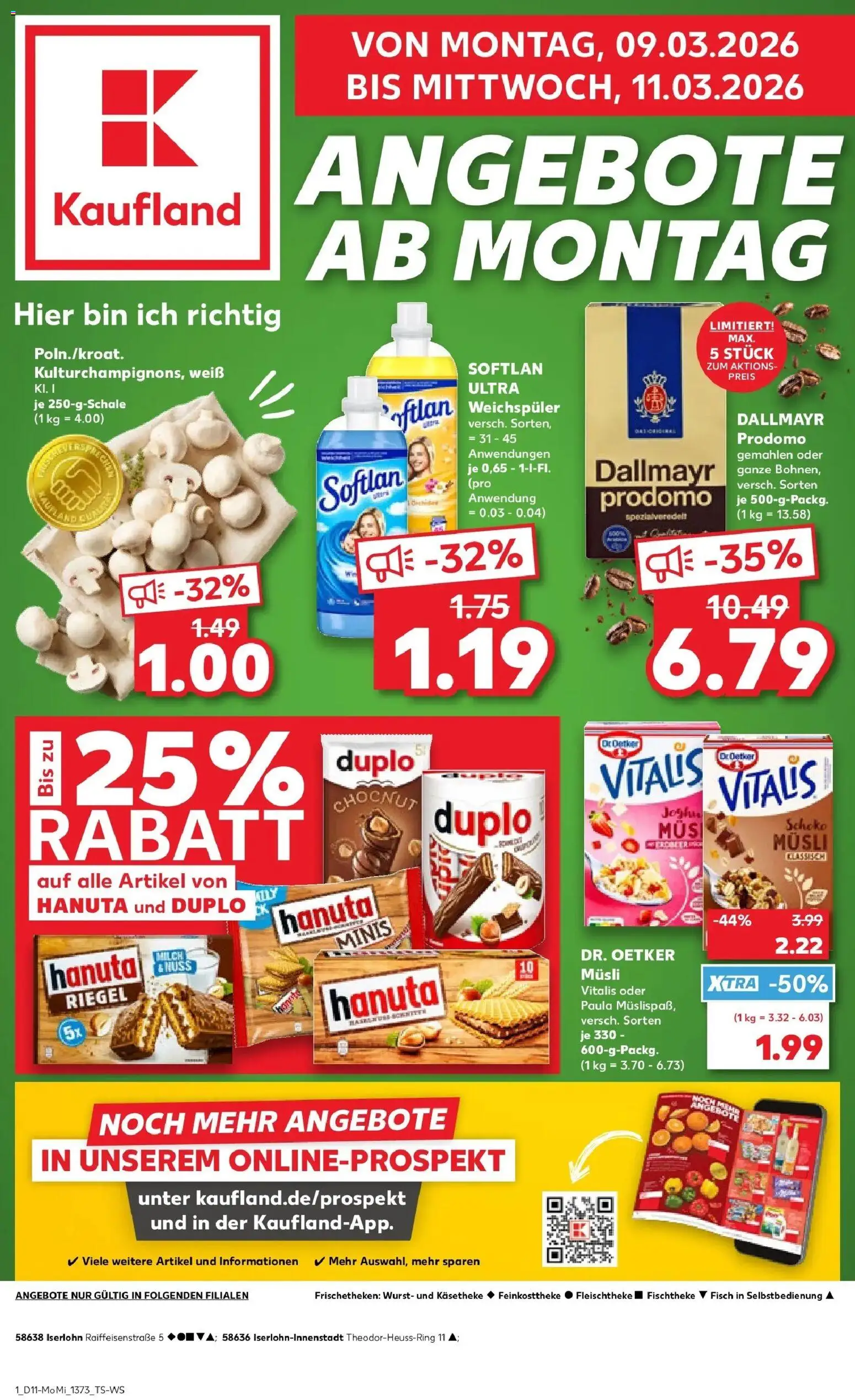 Kaufland Prospekt Iserlohn	 – gültig ab 09.03.2026 | Seite: 1 | Produkte: Musli, Dallmayr, Wurst, Dallmayr prodomo