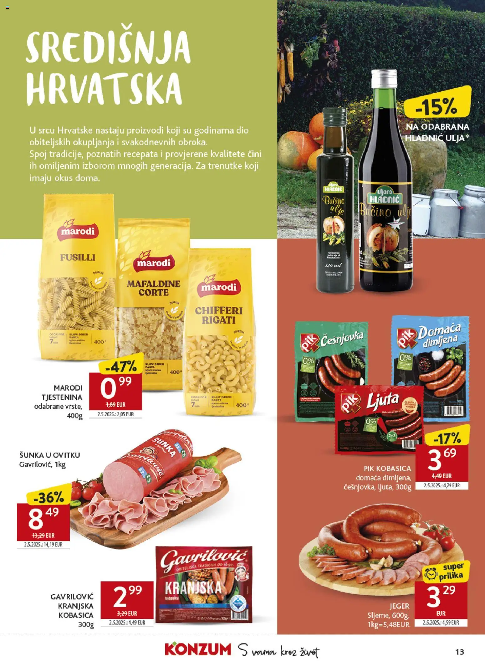 Konzum katalog | vrijedi od 26.10.2026 | Stranica: 13 | Proizvodi: Jeger, Šunka, Kobasica, Pasta