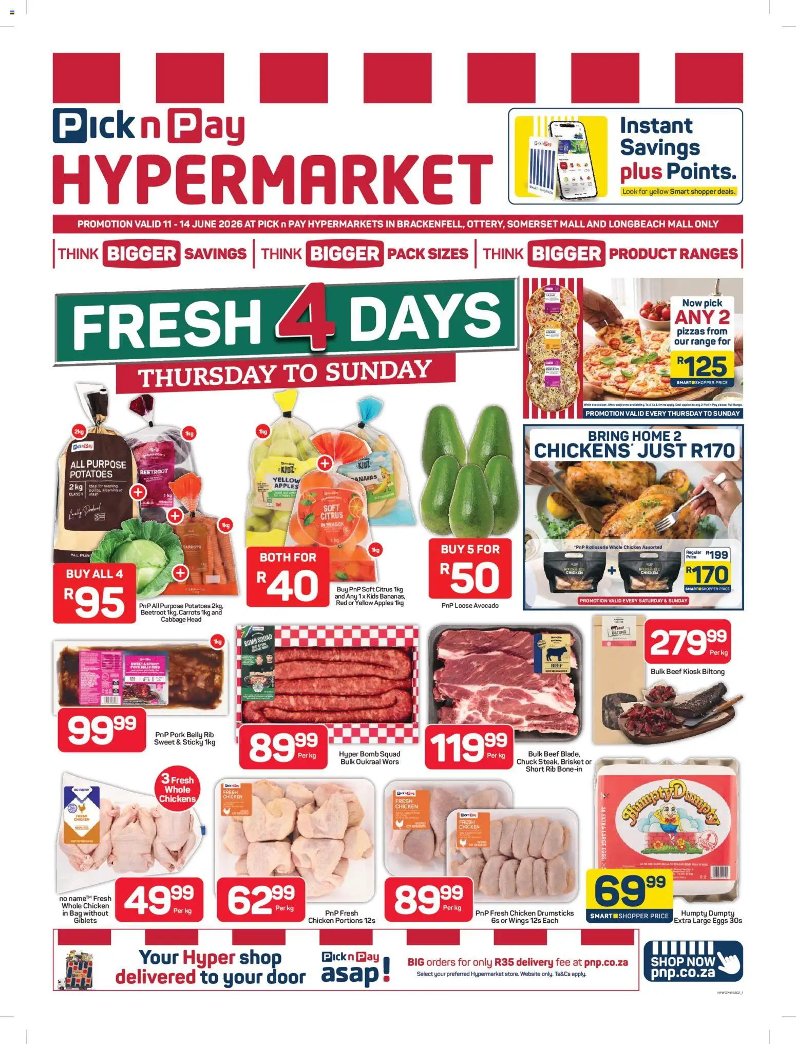 New Pick n Pay catalogue – valid from 11.06.2026 | Page: 1 | Products: Magdalenas, Ribs, Chicken, Carrots