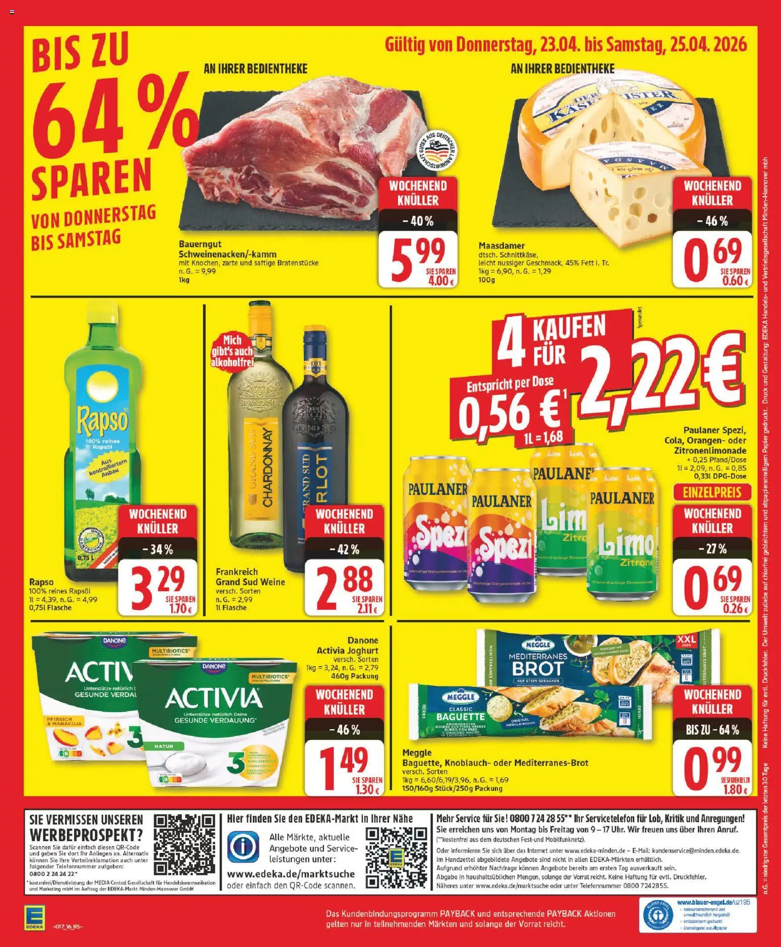 Edeka Prospekt 	 – gültig ab 20.04.2026 | Seite: 16 | Produkte: Activia, Rapsöl, Baguette, Brot
