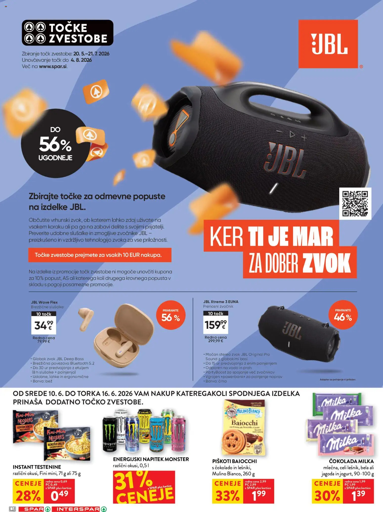 Novi Spar katalog ponudbe – veljaven od 10.06.2026 | Stran: 26 | Izdelki: Adapter, Zvocnik, Energijski napitek, Testenine