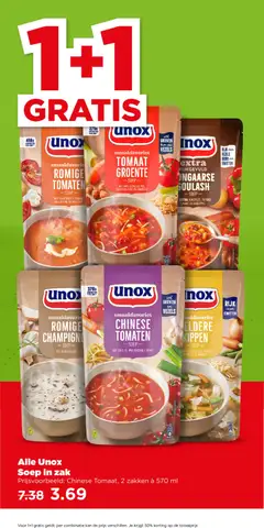 Unox Tomaat Groente, Soep met grof gesneden prei, gehaktballetjes en vermicelli - Voorbeeld van een folder van Plus, geldig van 27.05.2026 | Pagina: 30 | Producten: Aardappel, Kan, Zak, Kész piskótalap