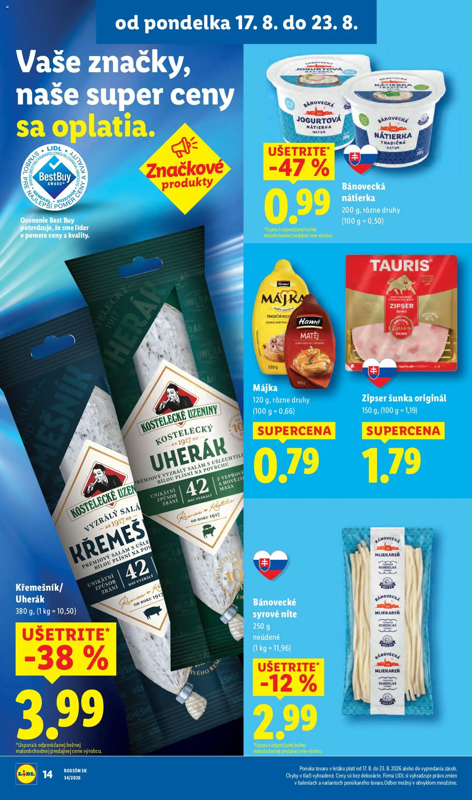 Nové Lidl akcie – leták je platný od 17.08.2026 | Strana: 18 | Produkty: Šunka, Nátierka