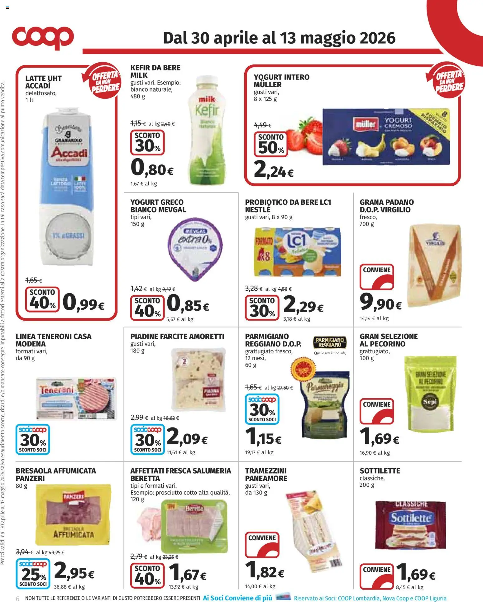 Volantino COOP del 30.04.2026 | Pagina: 6 | Prodotti: Yogurt, Prosciutto, Parmigiano reggiano, Pecorino