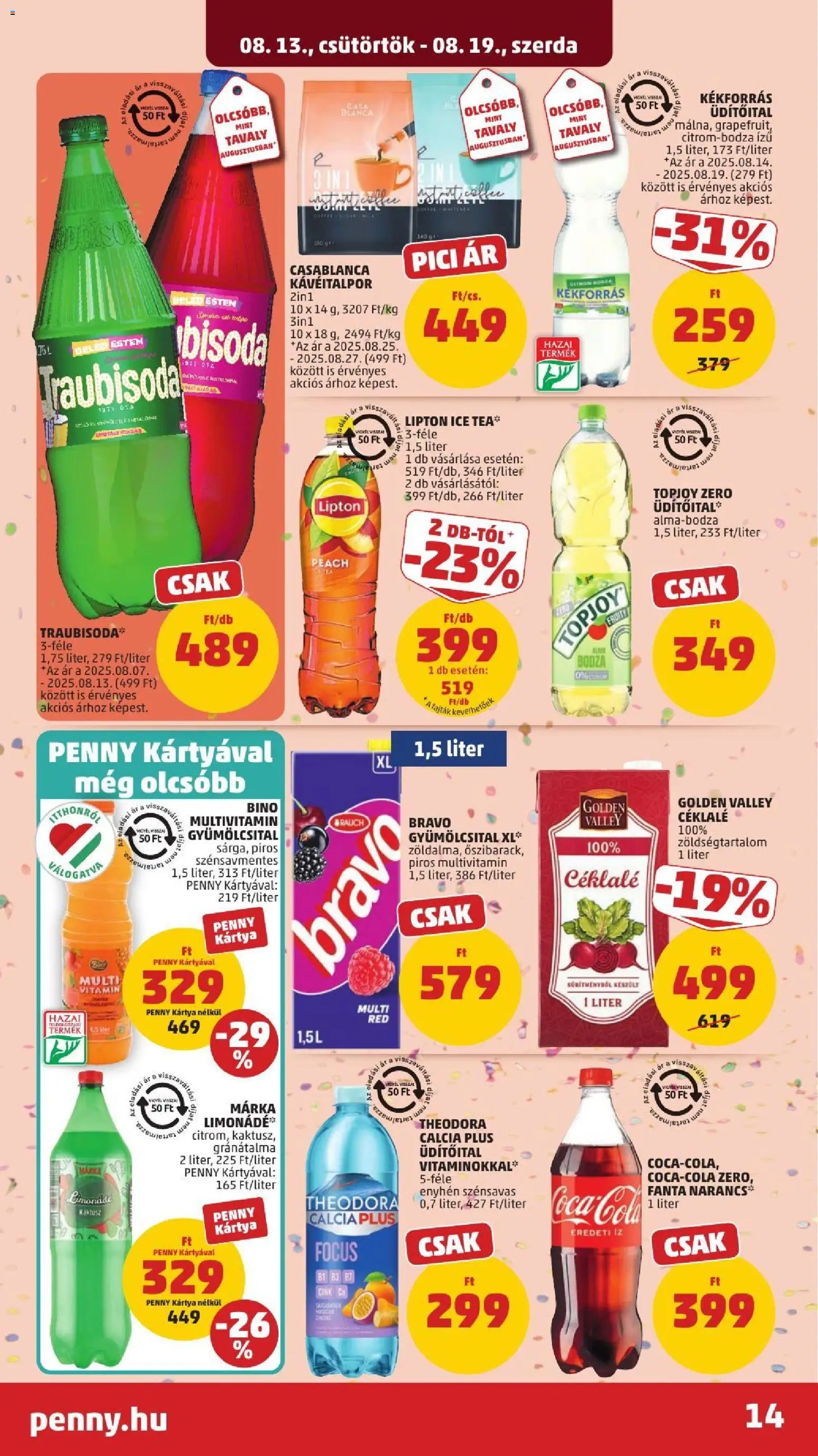PENNY akciós ujság - amely érvényes a következő dátumtól: 2026.08.13. | Oldal: 17 | Termékek: Ice tea, Topjoy, Limonádé, Tea
