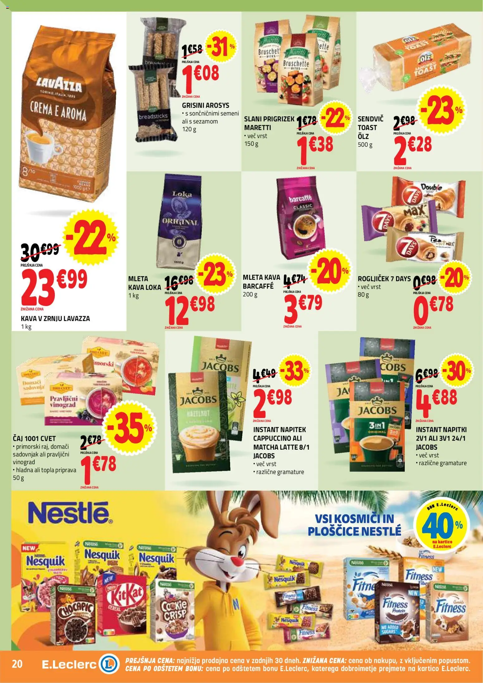 Novi E.leclerc katalog ponudbe – veljaven od 26.08.2026 | Stran: 20 | Izdelki: Grisini, Napitki, Instant napitki, Kosmici