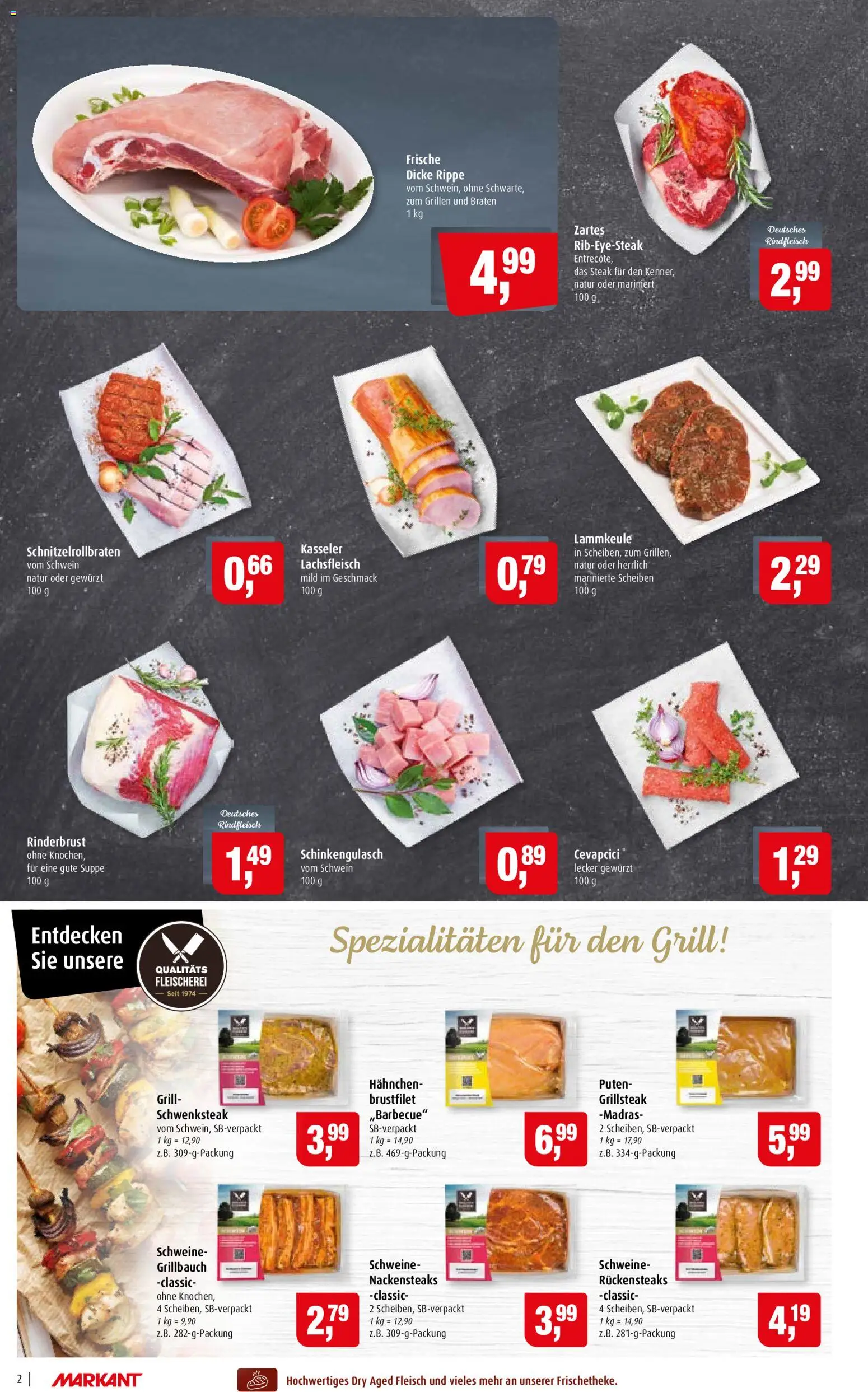 Markant Prospekt – gültig ab 20.07.2026 | Seite: 2 | Produkte: Lammkeule, Hahnchen, Steak, Fleisch