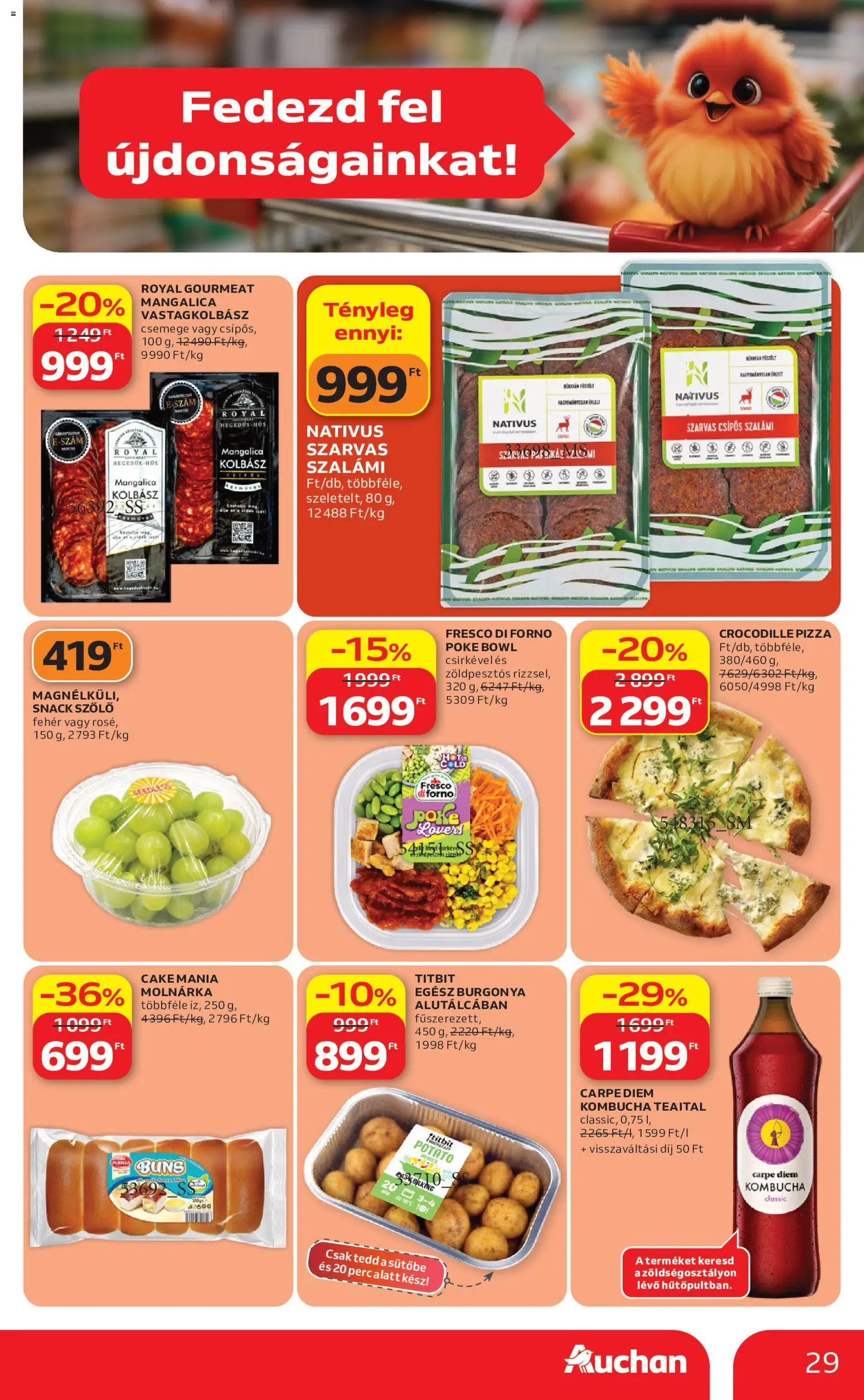 Auchan akciós ujság - amely érvényes a következő dátumtól: 2026.07.16. | Oldal: 29 | Termékek: Kolbász, Gourmet, Vastagkolbász, Pizza