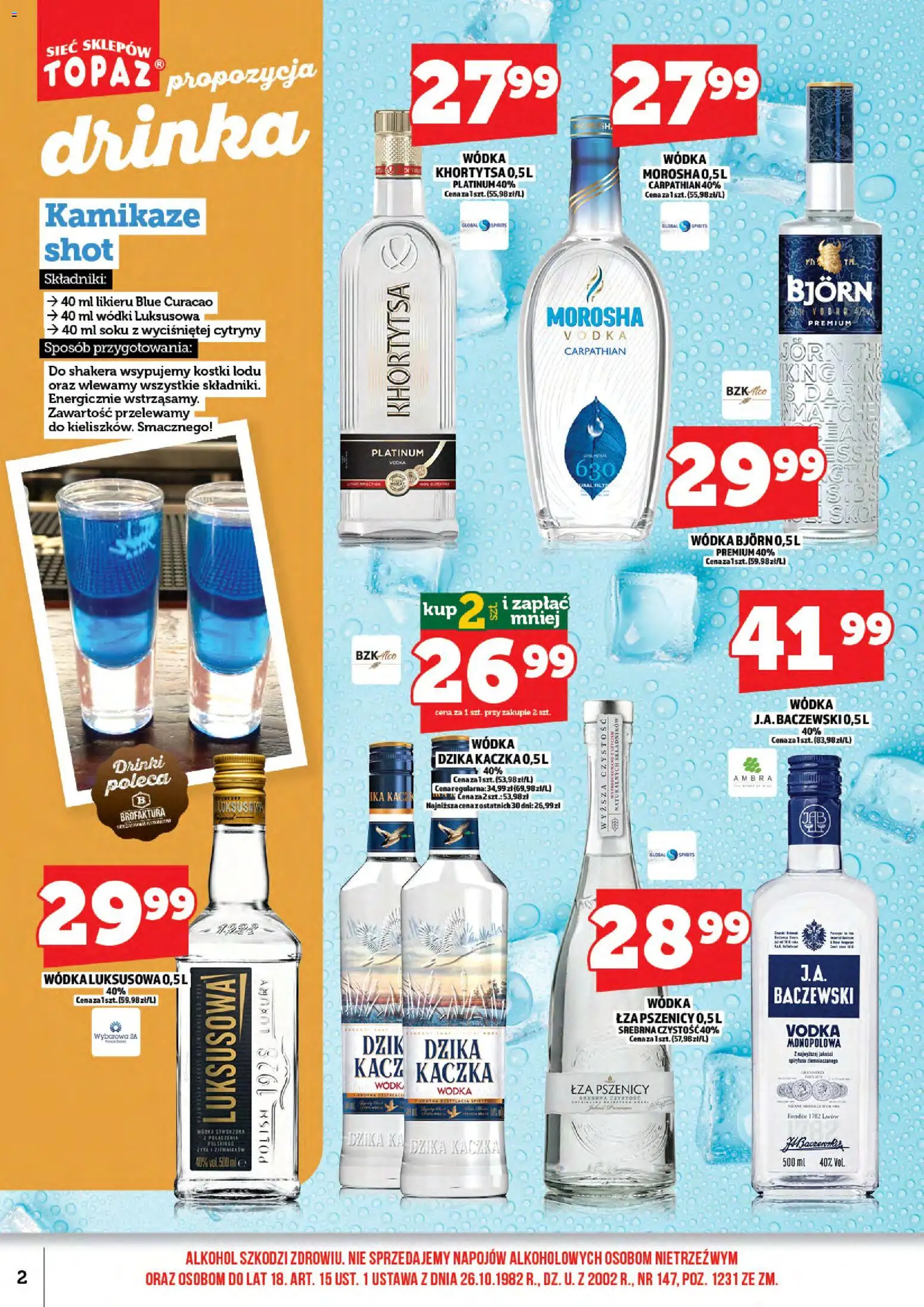 Topaz gazetka alkoholowa od 15.05.2026 | Strona: 4 | Produkty: Blue curacao, Vodka, Alkohol, Wódka