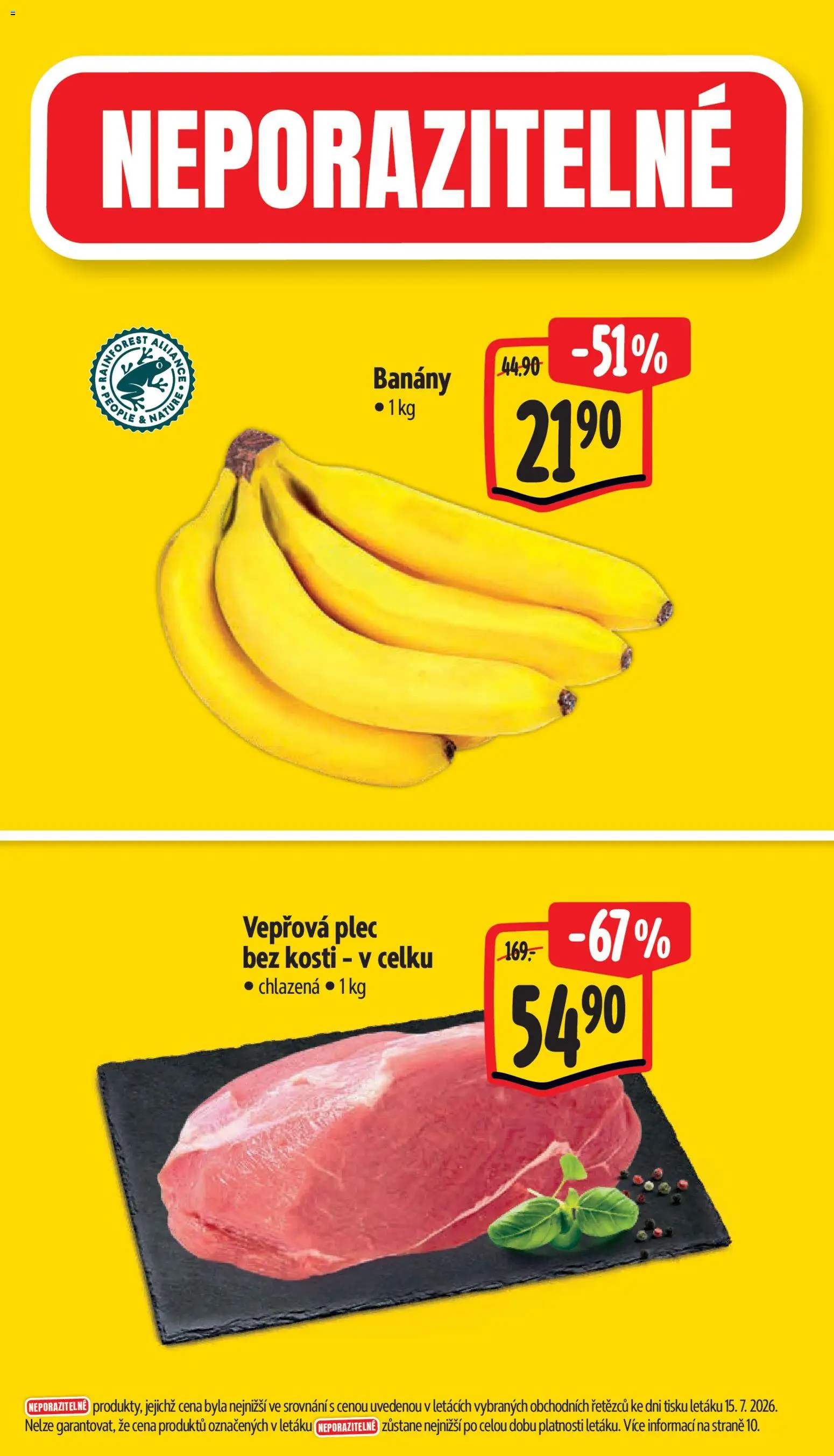 Albert leták - Hypermarket od 22.07.2026 | Strana: 2 | Produkty: Plec bez kosti, Banány, Vepřová plec bez kosti, Vepřová plec