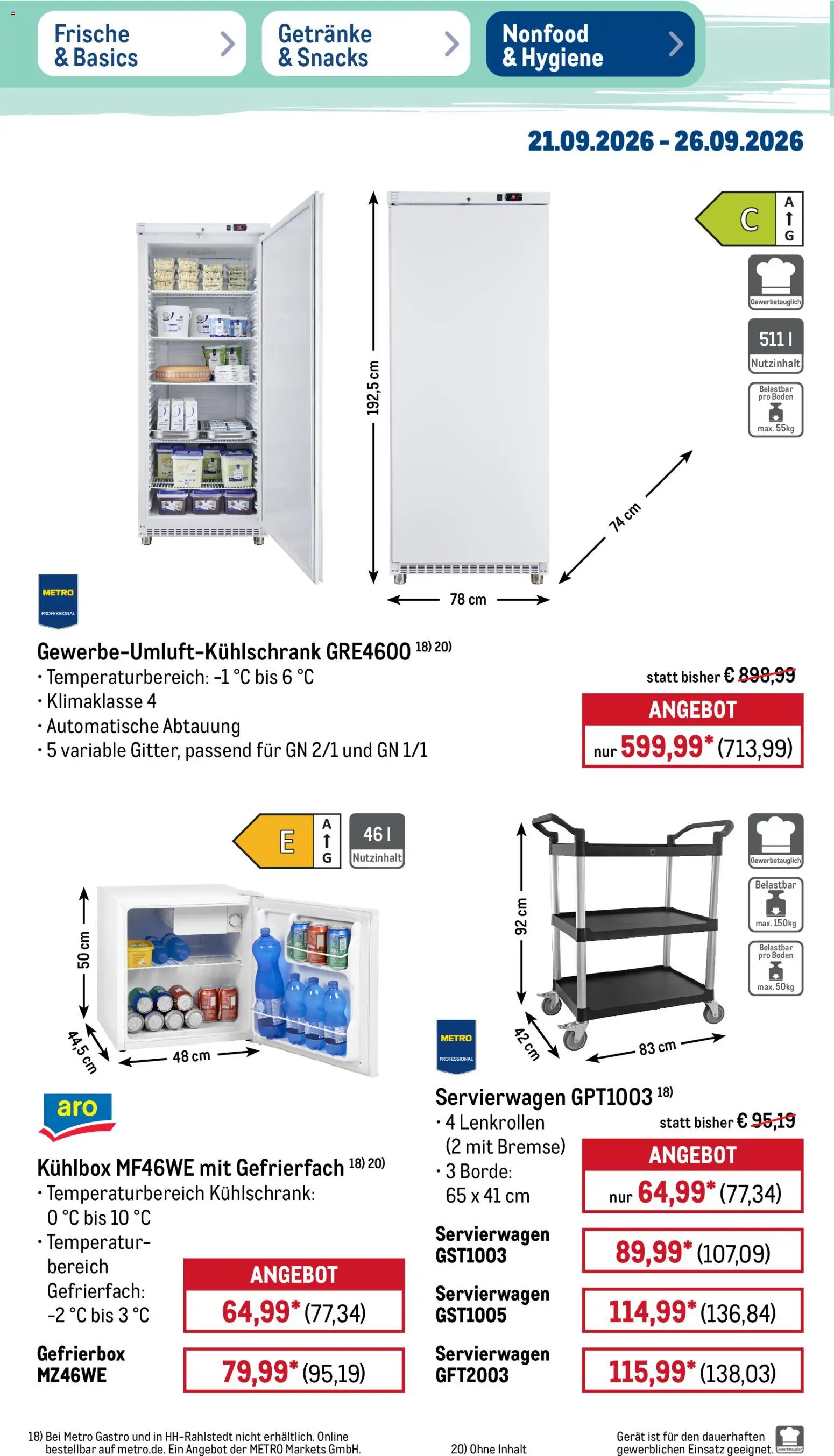 Metro Prospekt – gültig ab 21.09.2026 | Seite: 40 | Produkte: Servierwagen, Kühlschrank