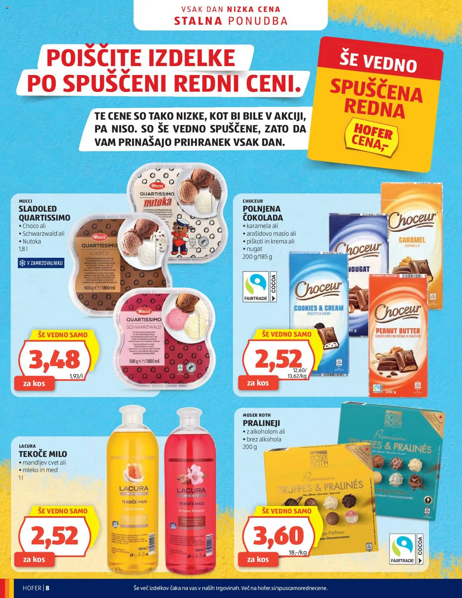Novi Hofer katalog ponudbe – veljaven od 08.04.2026 | Stran: 8 | Izdelki: Tekoče milo, Med, Arašidovo maslo, Krema