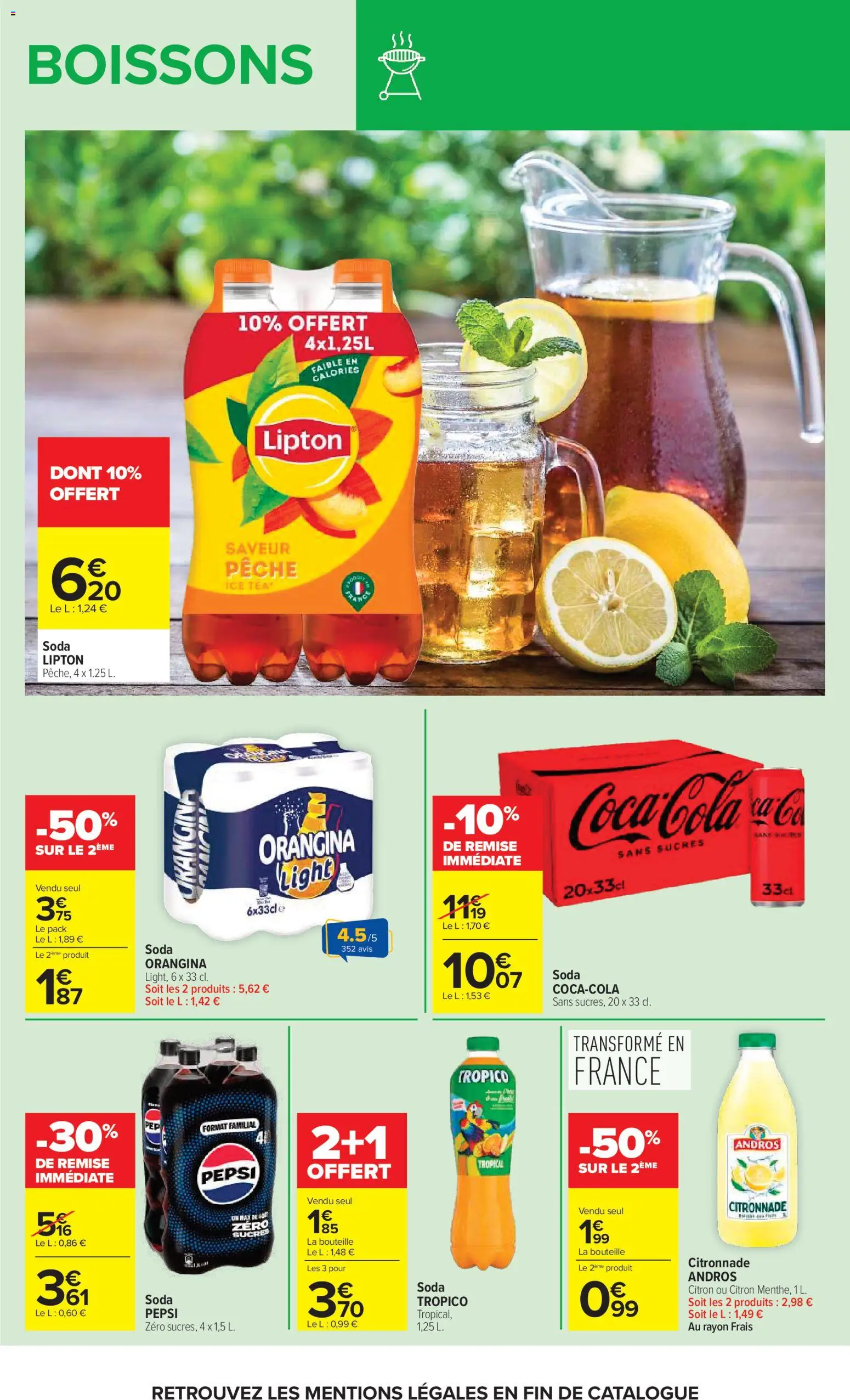 {H1} | Page: 21 | Produits: Citronnade, Boissons, Pêche, Pepsi Zero