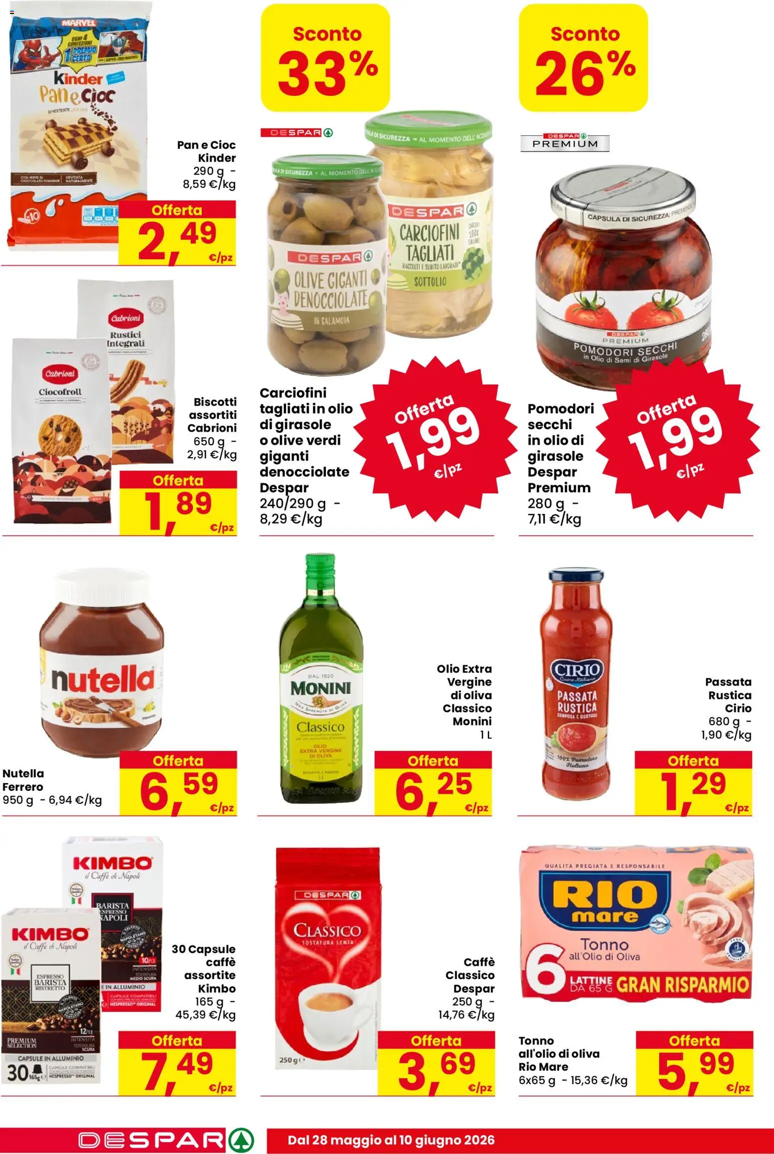 Volantino Despar del 28.05.2026 | Pagina: 12 | Prodotti: Olive, Nutella, Alluminio, Olio di semi di girasole