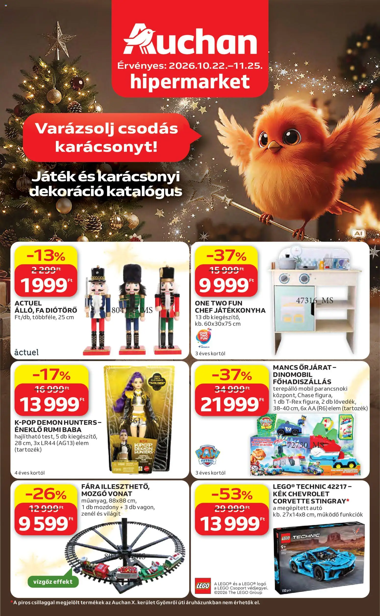 Auchan akciós ujság - amely érvényes a következő dátumtól: 2026.10.22. | Oldal: 1 | Termékek: Játék, LEGO Technic, FA, Dekoráció