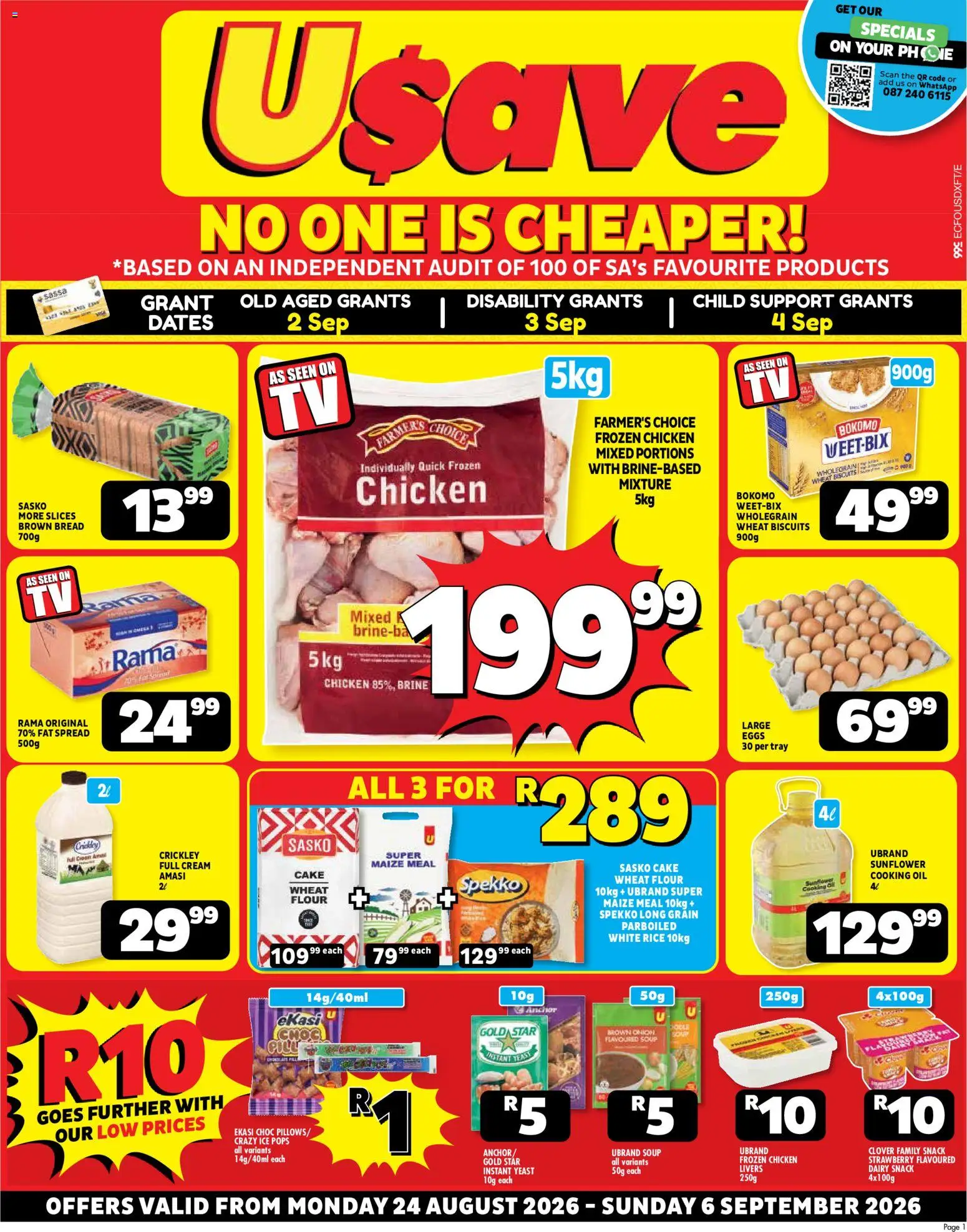 New Usave catalogue – valid from 24/08/2026 | Page: 1 | Products: Phone, Oil, Bread, Soup