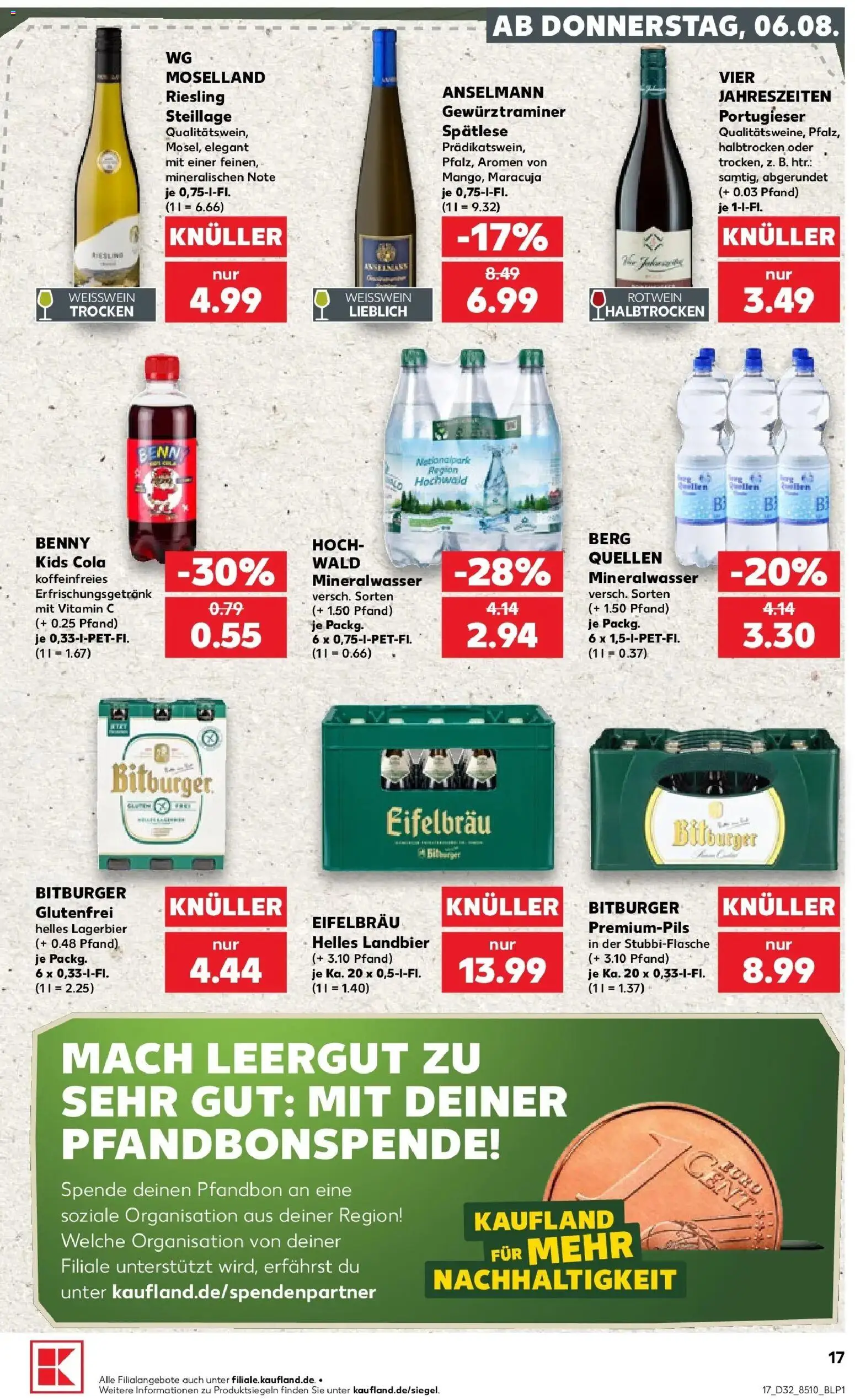 Prospekt Kaufland ab 06.08.2026 » Angebote Online zum Blättern | Seite: 17 | Produkte: Bitburger, Cola, Rotwein, Burger