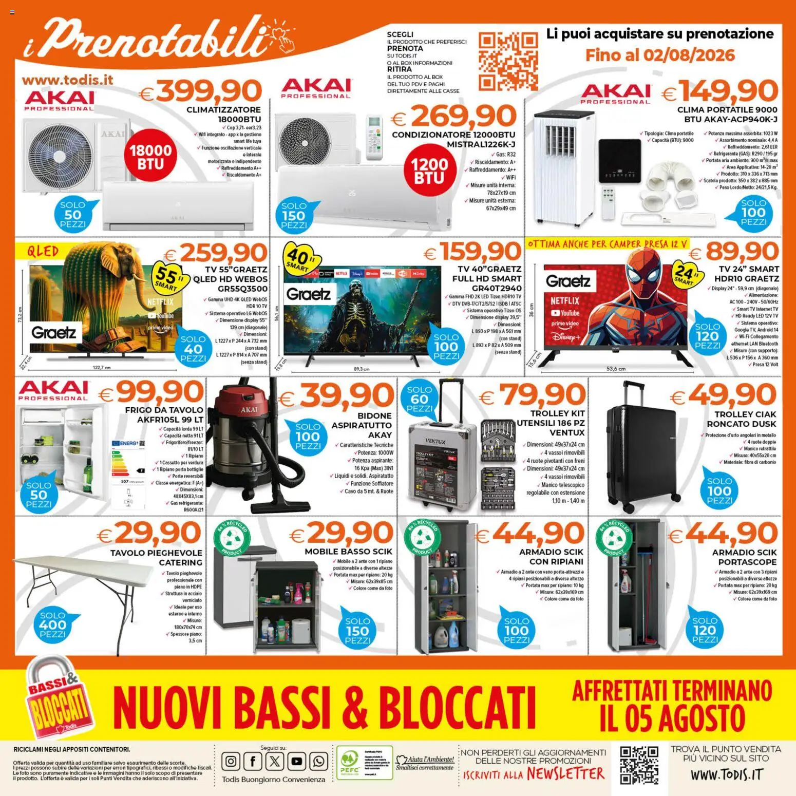 Volantino Todis del 23/07/2026 | Pagina: 24 | Prodotti: Climatizzatore, smart TV, Trolley, Presa