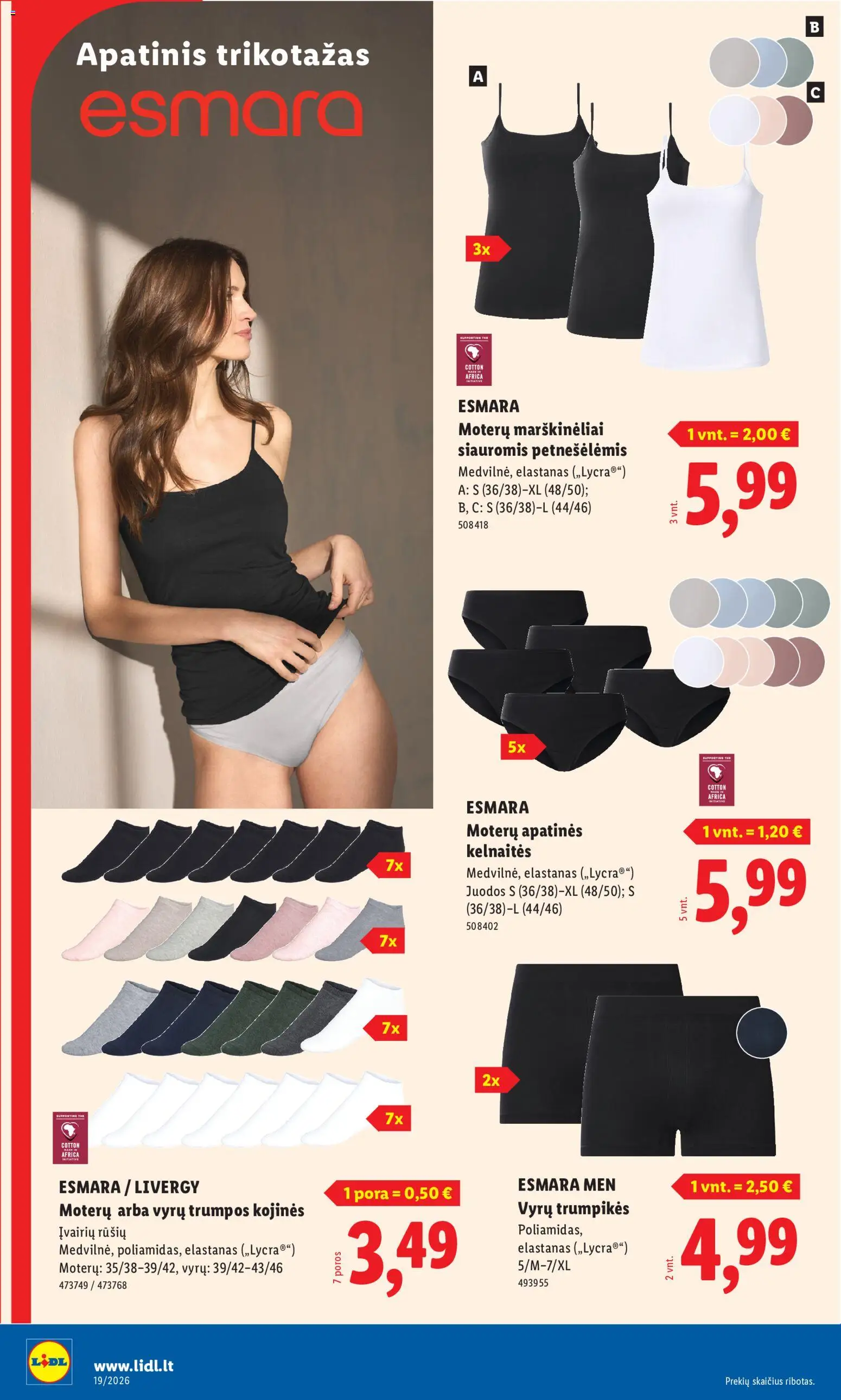 LIDL akcijos nuo 04.05.2026 | Puslapis: 10 | Prekių: Marškinėliai, Kelnaitės, Kojinės, Trumpikės