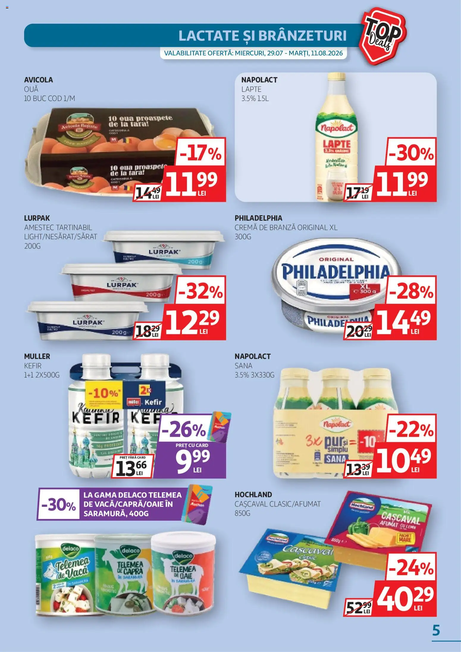Noul catalog Auchan – valabil de la 29.07.2026 | Pagină: 5 | Produse: Delaco, Lapte, Brânză, Ouă