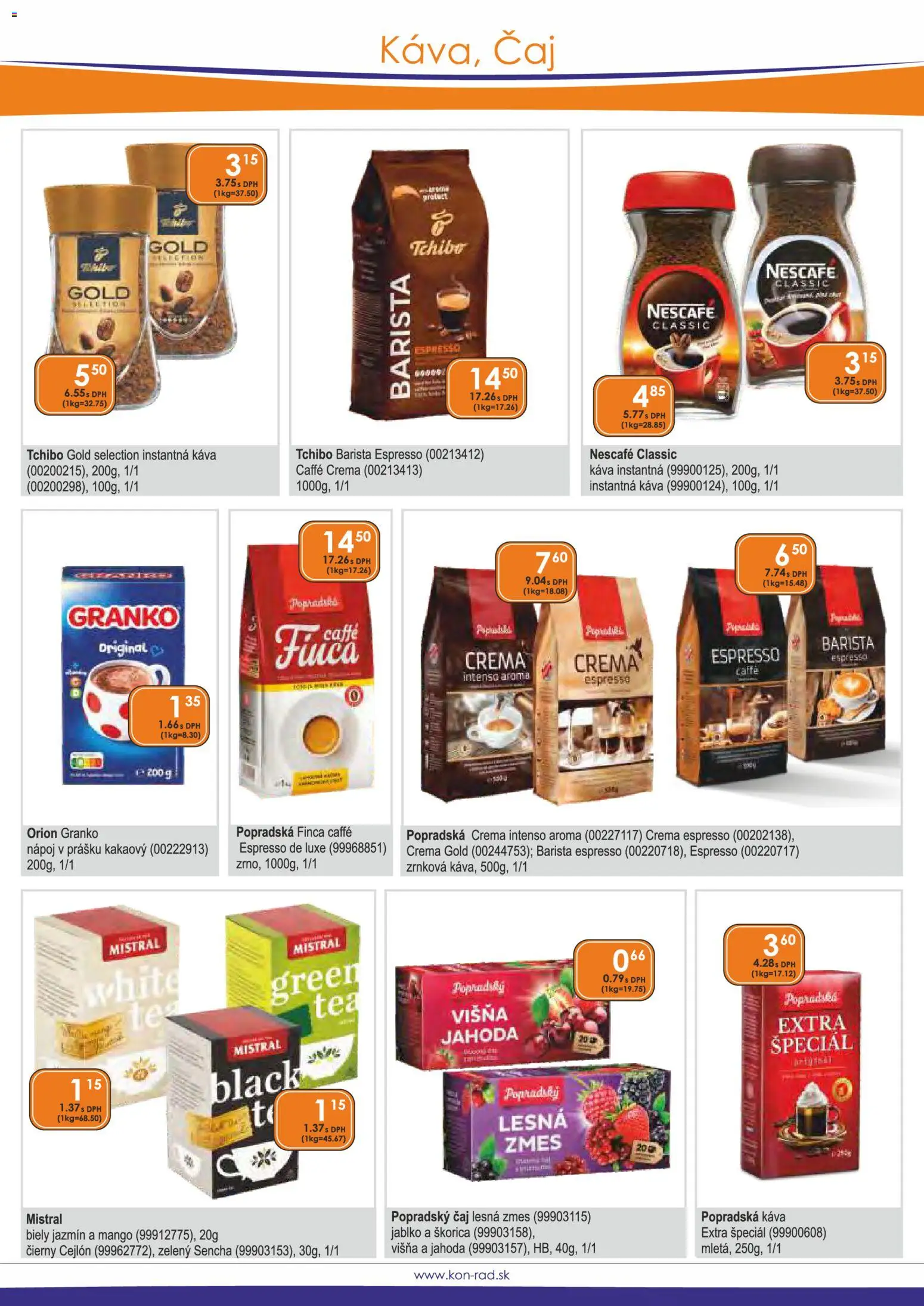 Nové KON - RAD akcie – leták je platný od 01.03.2026 | Strana: 28 | Produkty: Káva, Popradská káva, Barista, Mango