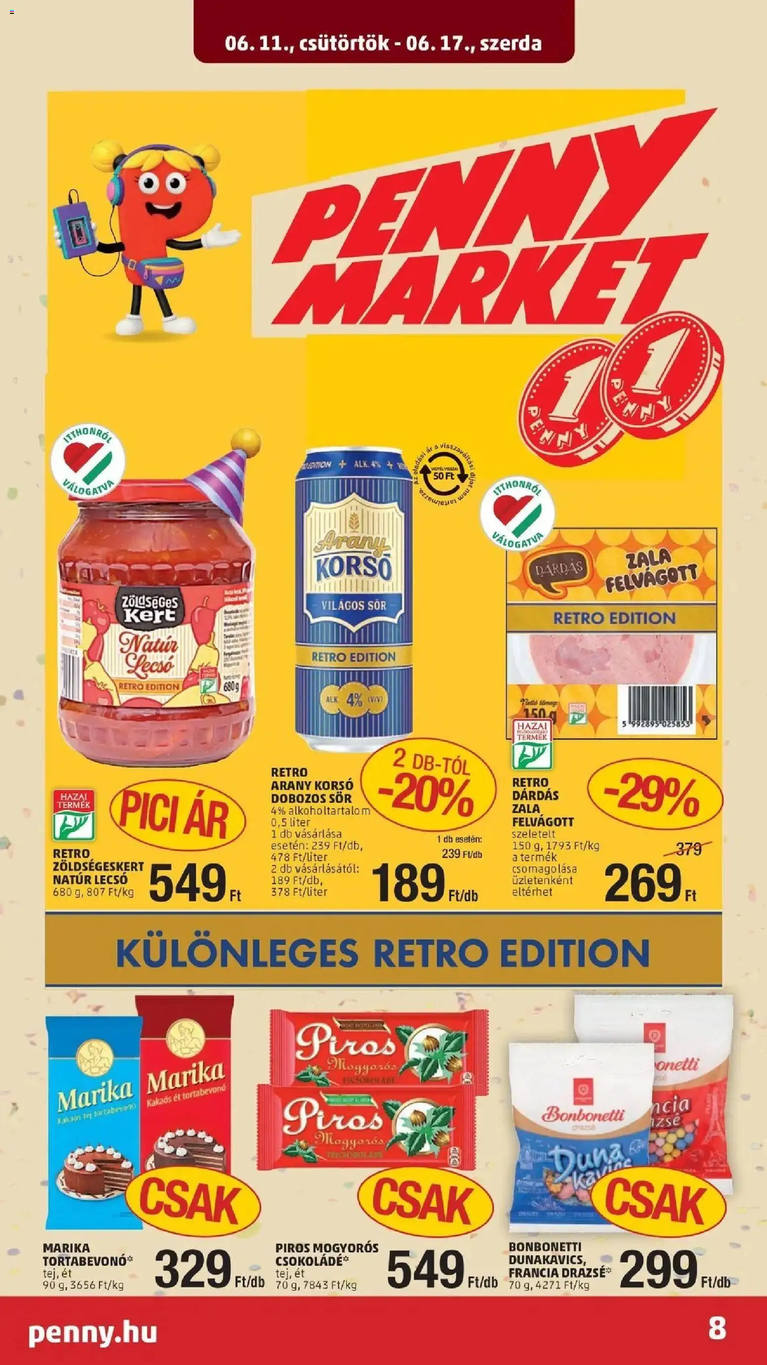 PENNY akciós ujság - amely érvényes a következő dátumtól: 11.06.2026 | Oldal: 8 | Termékek: Drazsé, Tortabevonó, Csokoládé, Dobozos sör
