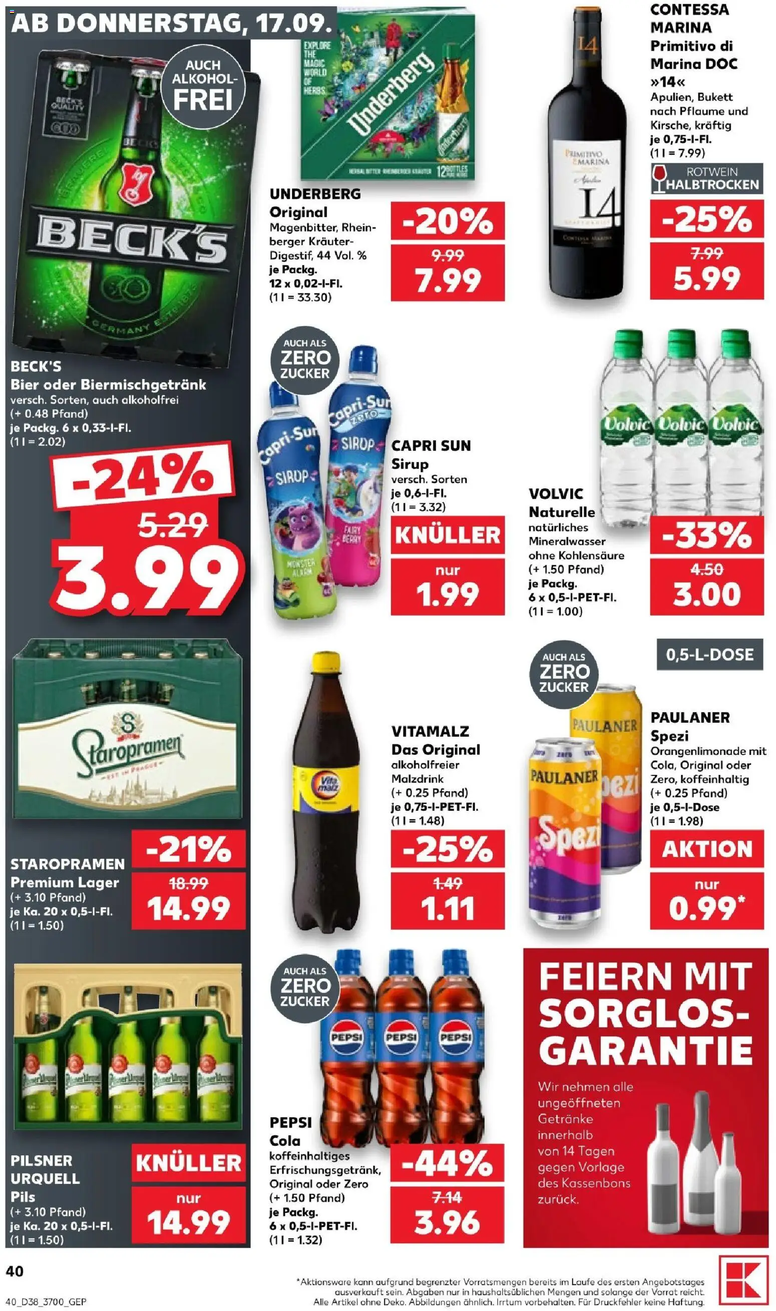Kaufland Prospekt Rostock – gültig ab 17.09.2026 | Seite: 40 | Produkte: Capri sun, Bier, Paulaner spezi, Sirup
