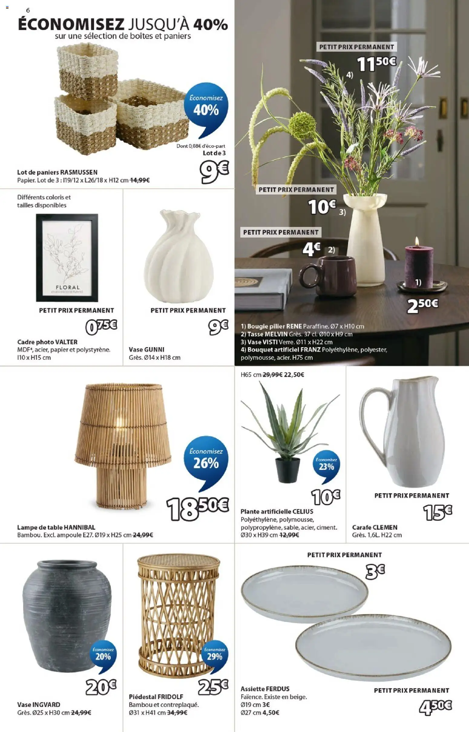 {H1} | Page: 6 | Produits: Plante artificielle, Vase, Lampe, Cadre