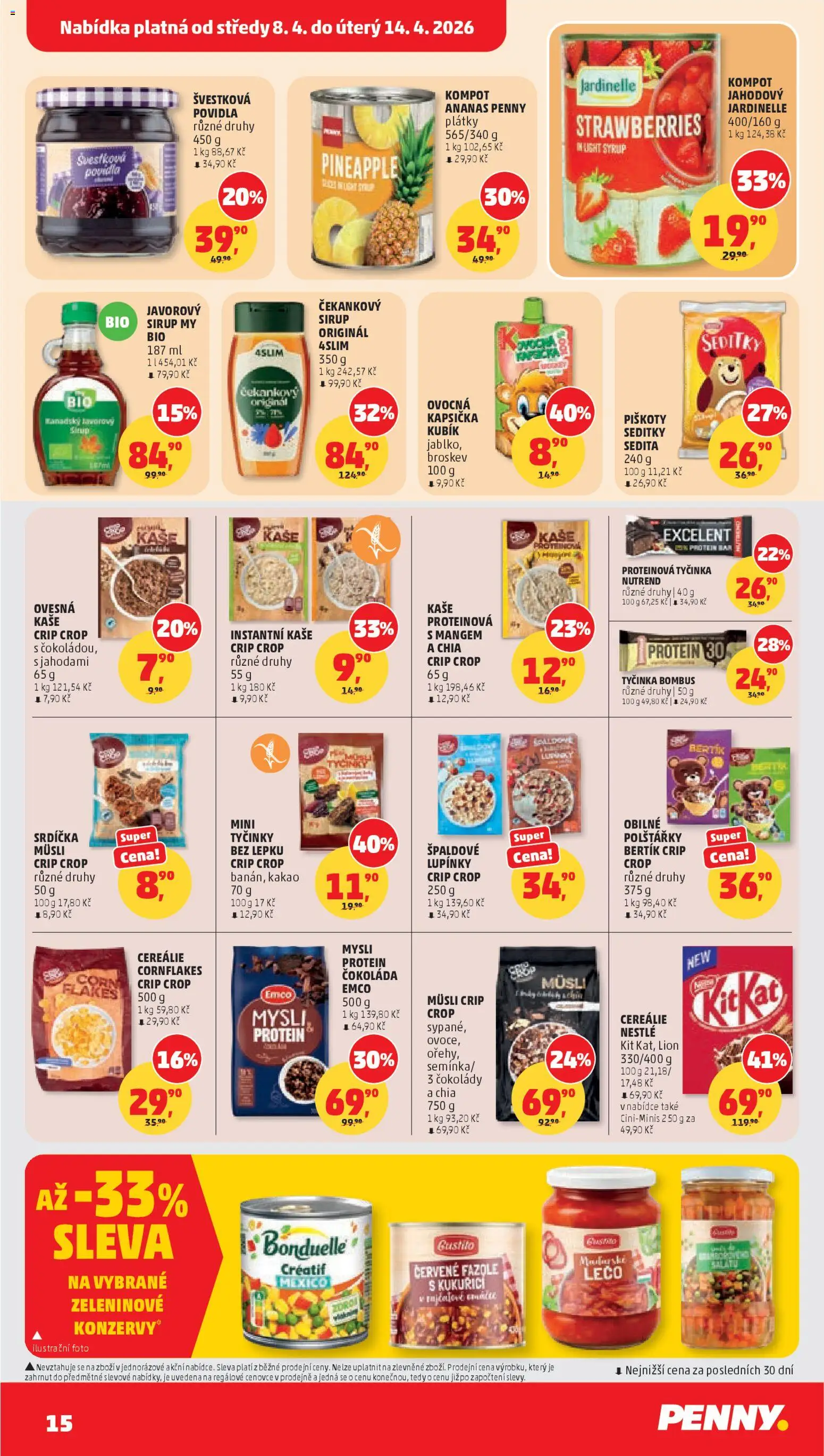 Penny Market leták od 08.04.2026 | Strana: 15 | Produkty: Čokoláda, Cereálie, Tyčinky, Čekankový sirup
