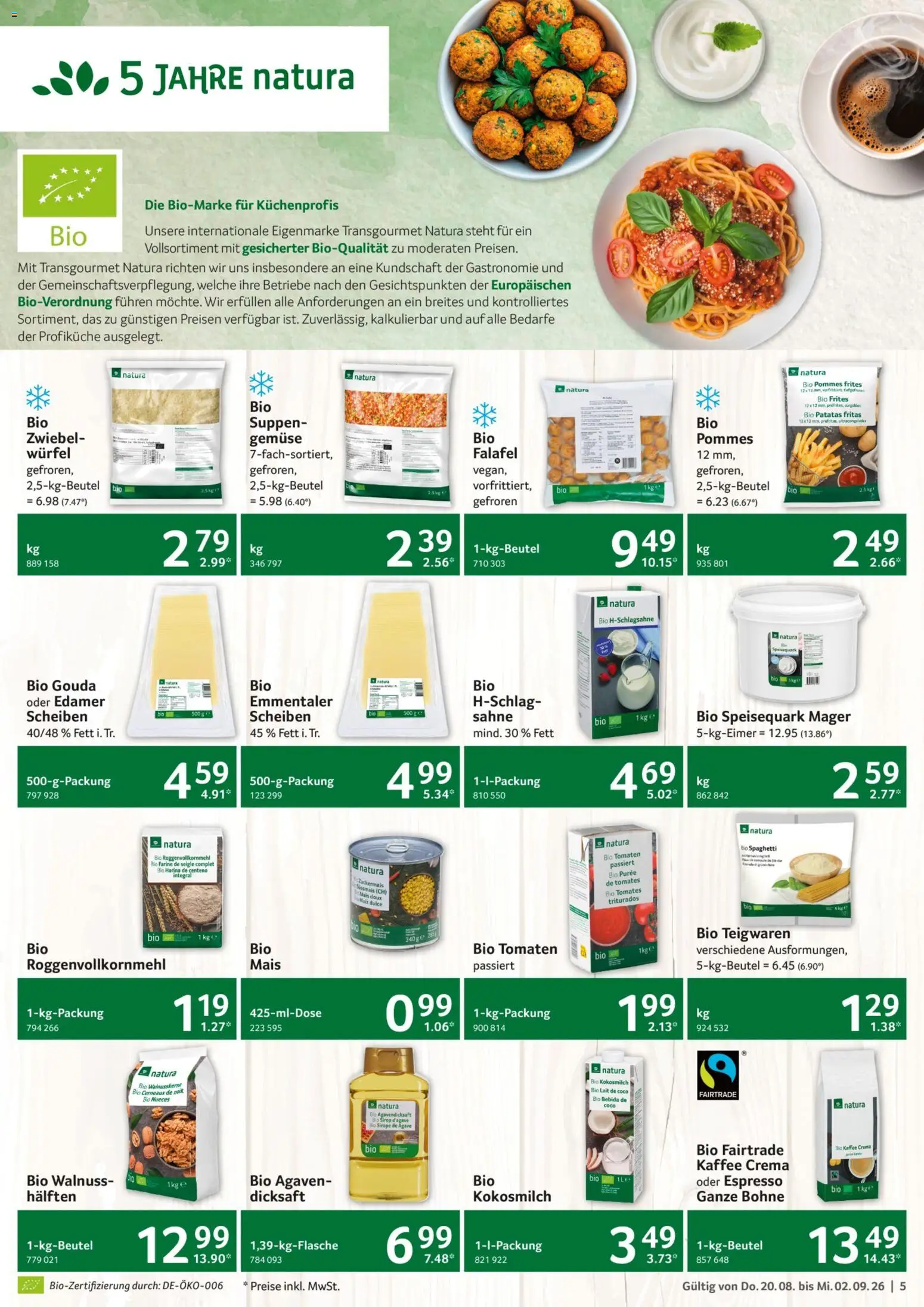 Selgros Gastronomie – gültig ab 20.08.2026 | Seite: 5 | Produkte: Mais, Pommes, Sahne, Speisequark