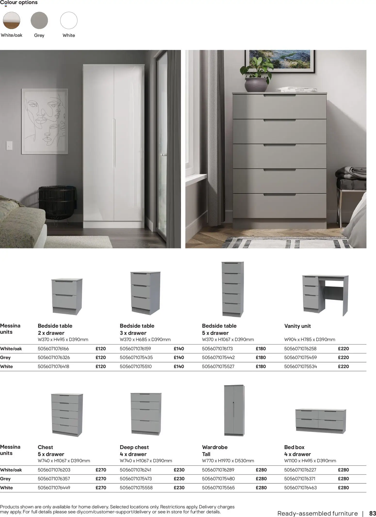 {H1} | Page: 83 | Products: Table, Bed, Wardrobe, Bedside table