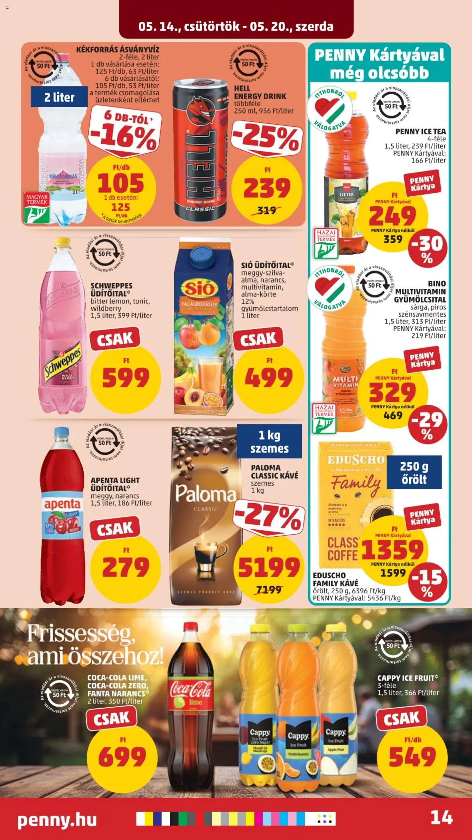 PENNY akciós ujság - amely érvényes a következő dátumtól: 14.05.2026 | Oldal: 18 | Termékek: Gyümölcsital, Fanta, Ásványvíz, Narancs