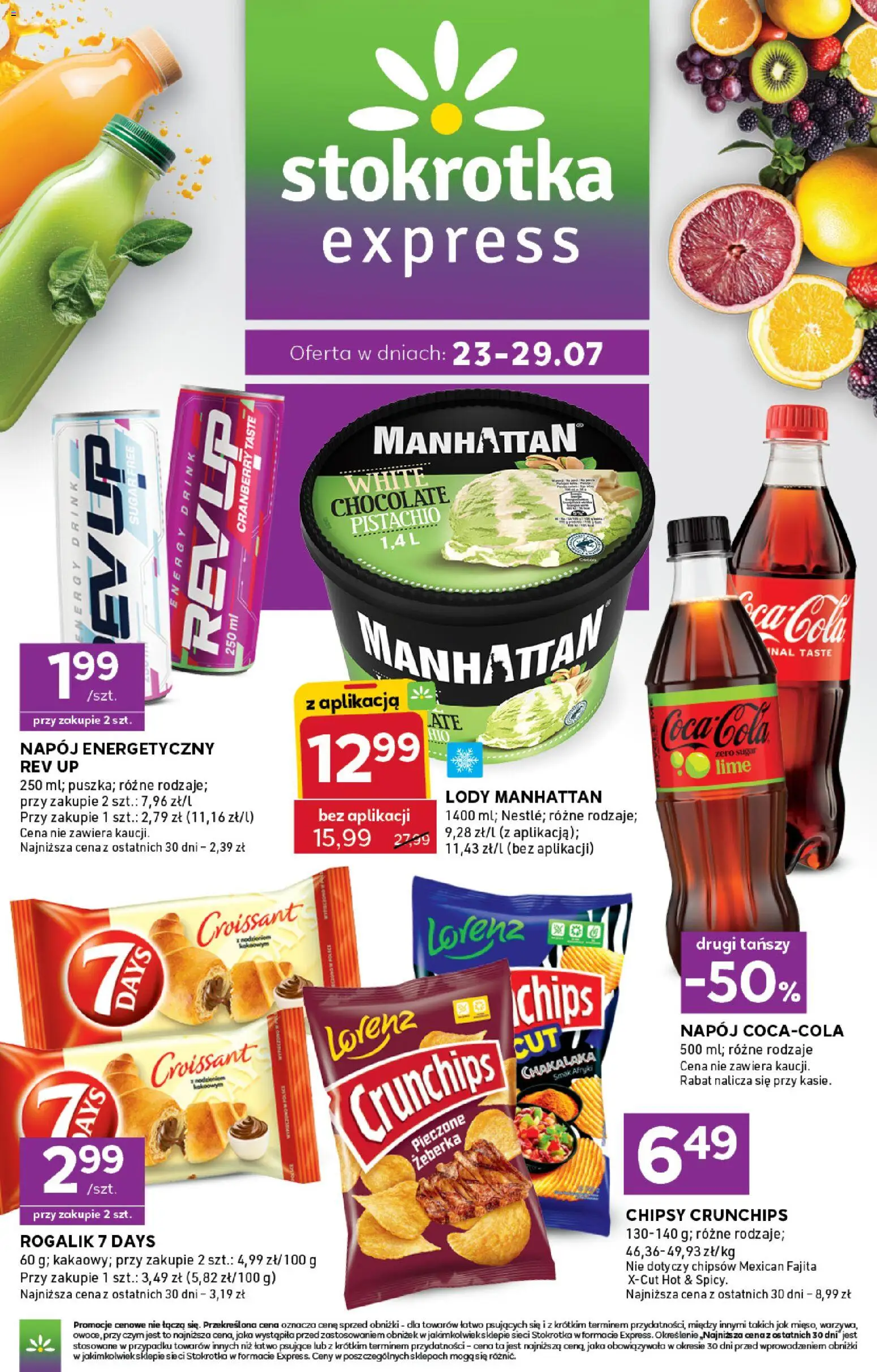 Stokrotka gazetka - Express od 23.07.2026 | Strona: 1 | Produkty: Chipsy, Stokrotka, Lody manhattan, Lody
