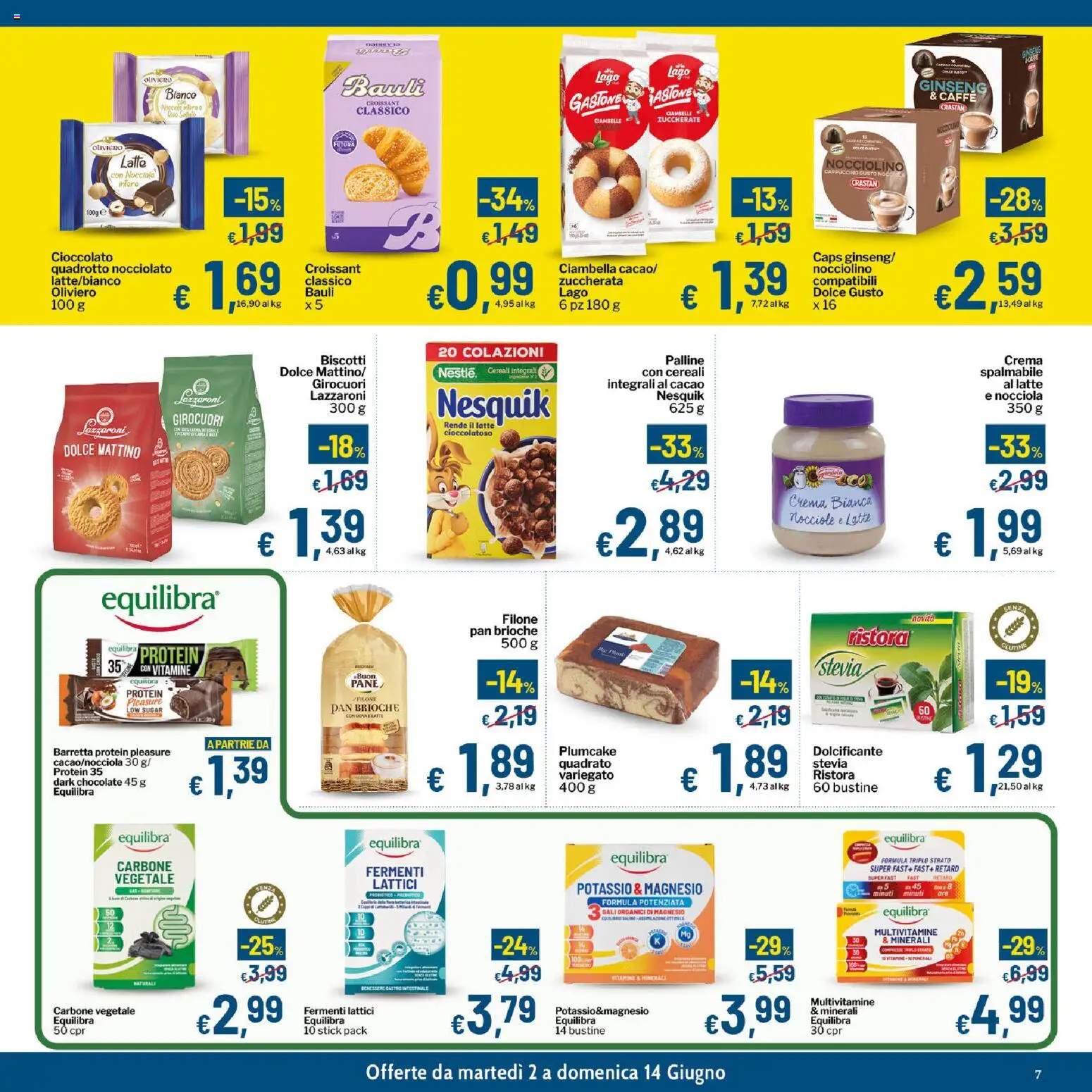 Volantino Qui Discount del 02.06.2026 | Pagina: 7 | Prodotti: Pane, Caffè, Cioccolato, Cereali