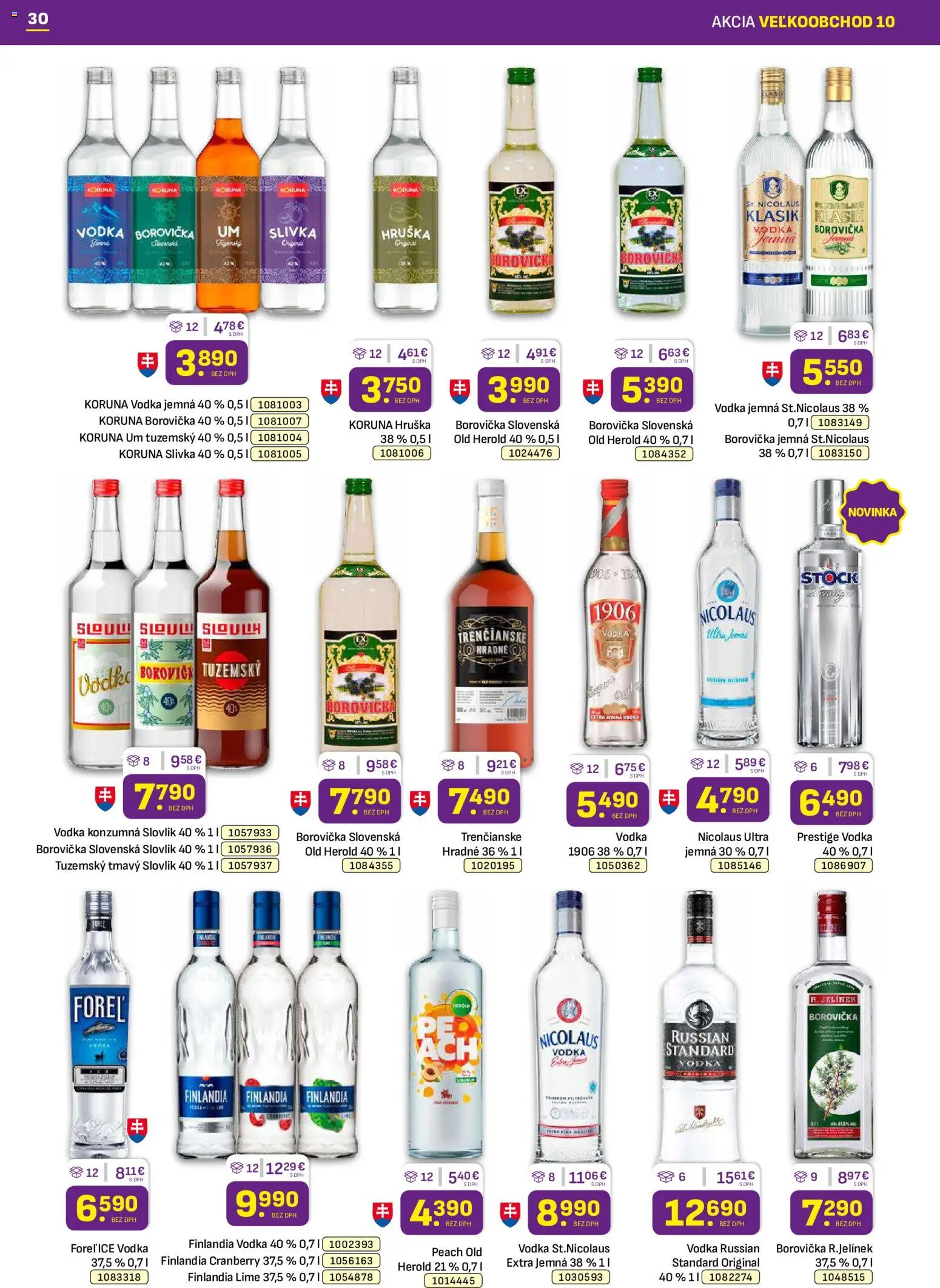 Nové Libex akcie – leták je platný od 18.05.2026 | Strana: 30 | Produkty: Borovička, Vodka, Finlandia