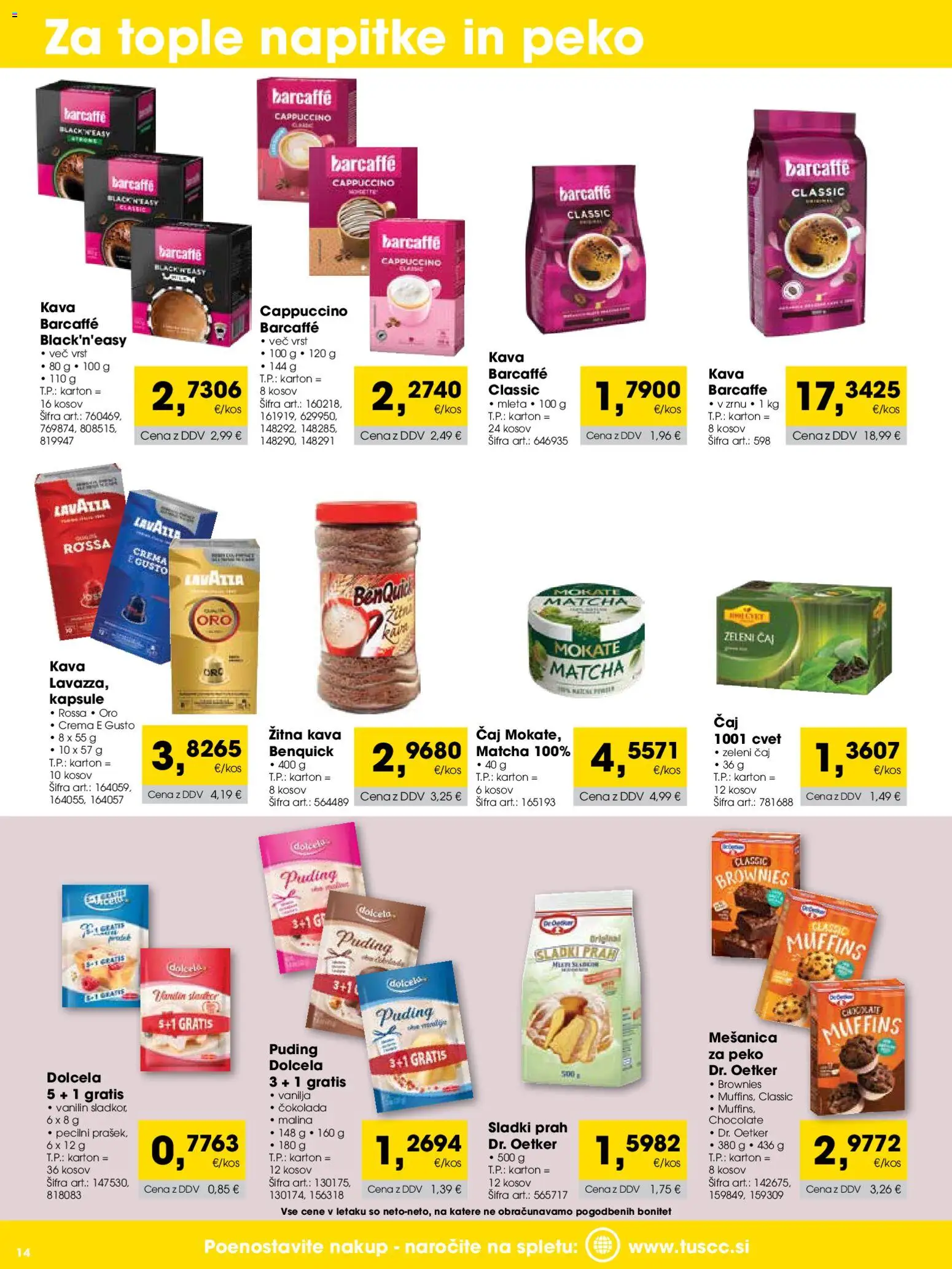Novi Tuš katalog ponudbe – veljaven od 01.08.2026 | Stran: 14 | Izdelki: Puding, Cokolada, Caj, Brocha