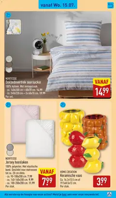NOVITESSE Jersey hoeslaken, 100% polyester. Met elastische band. Geschikt voor matrassen tot ca. 20 cm dikte. - ca. 90-100x200 cm. 7.99 - ca. 140-160x200 cm. 9.99 - ca. 180-200x200 cm. 11.99 Per stuk. - Voorbeeld van een folder van Aldi, geldig van 13-07-2026 | Pagina: 49