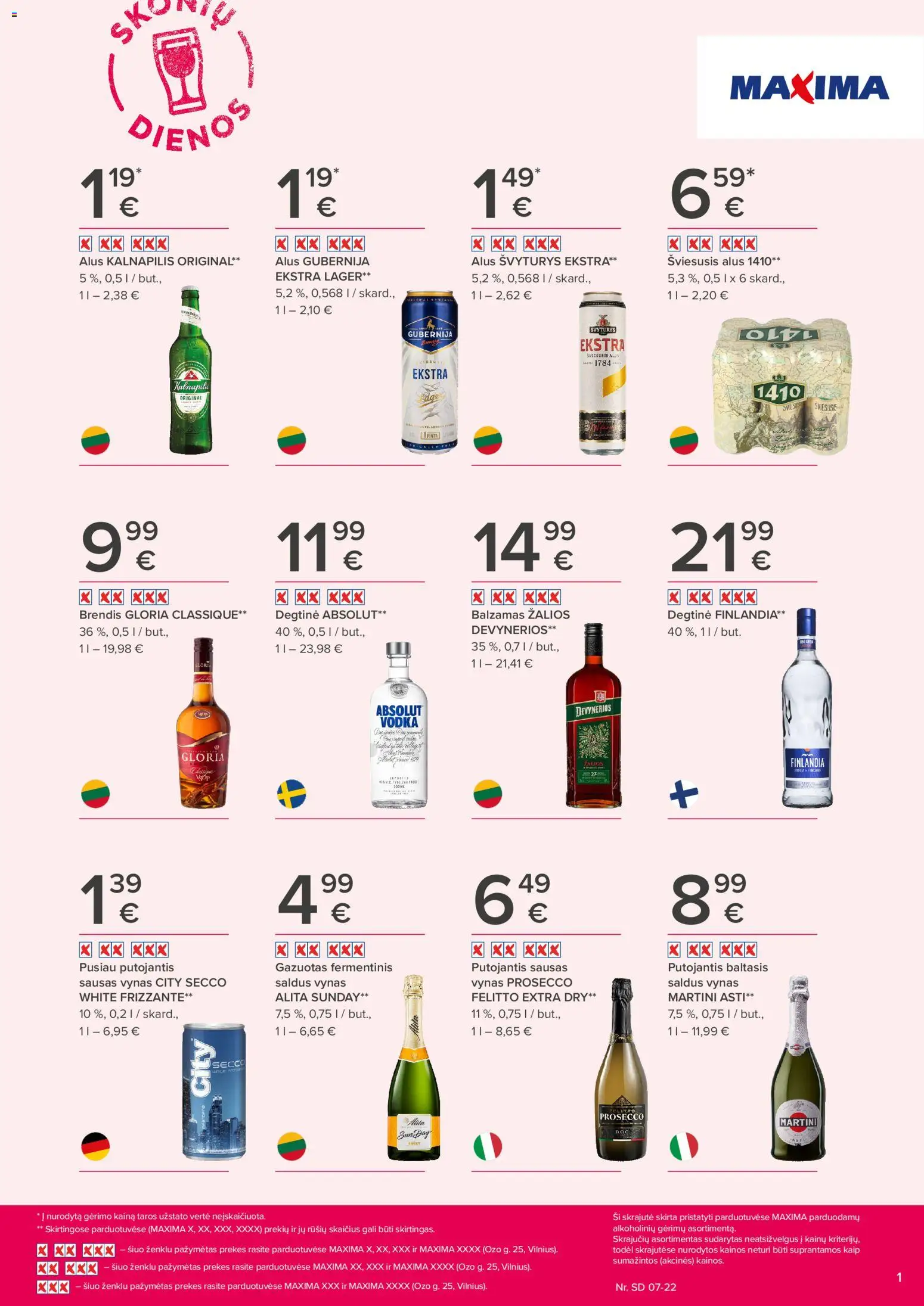 MAXIMA akcijos nuo 2026.07.09 | Puslapis: 1 | Prekių: Balzamas, Degtinė, Vynas, Alus