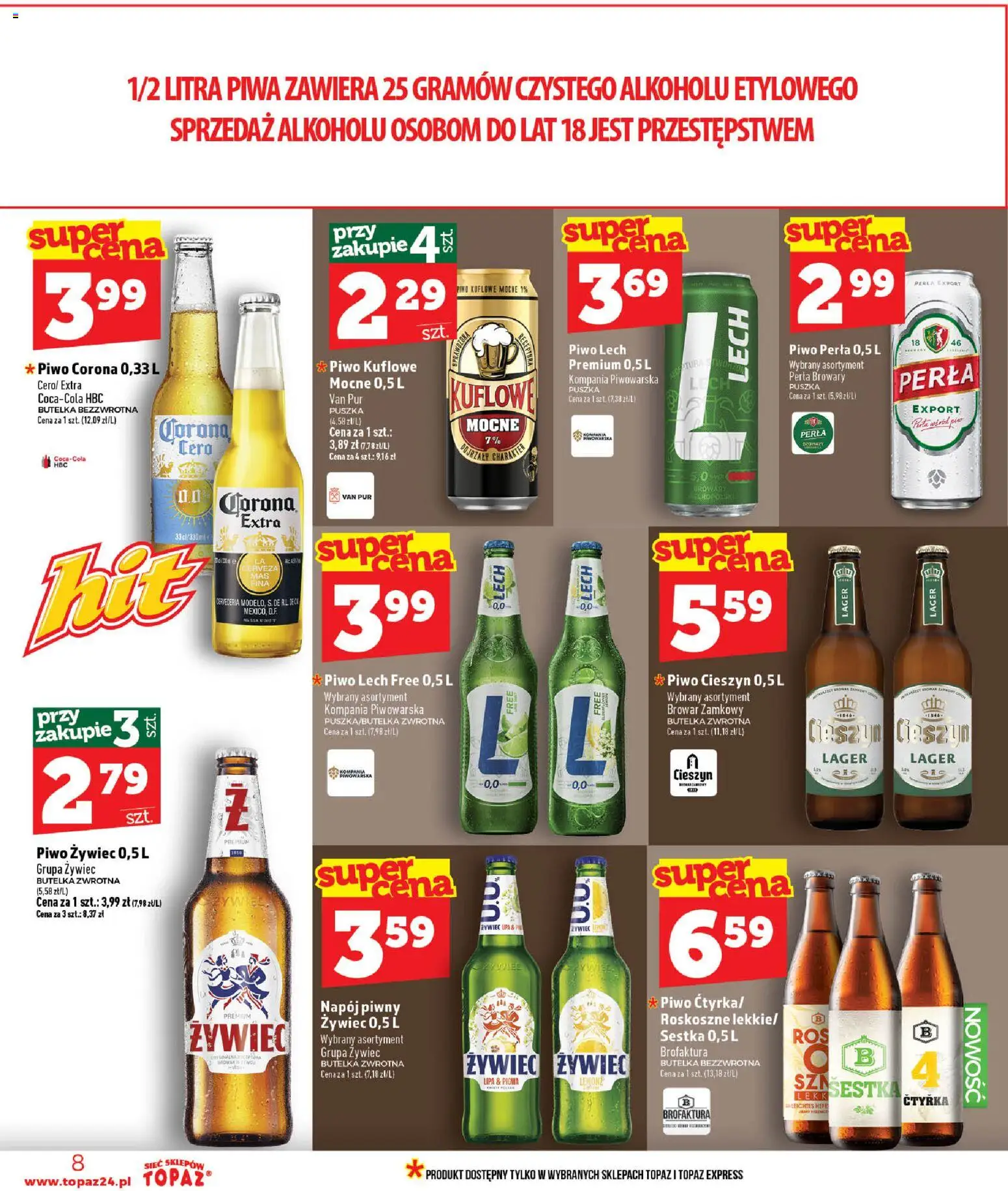 Topaz gazetka - MAZ od 16.07.2026 | Strona: 8 | Produkty: Pigwa, Piwo perła, Piwo