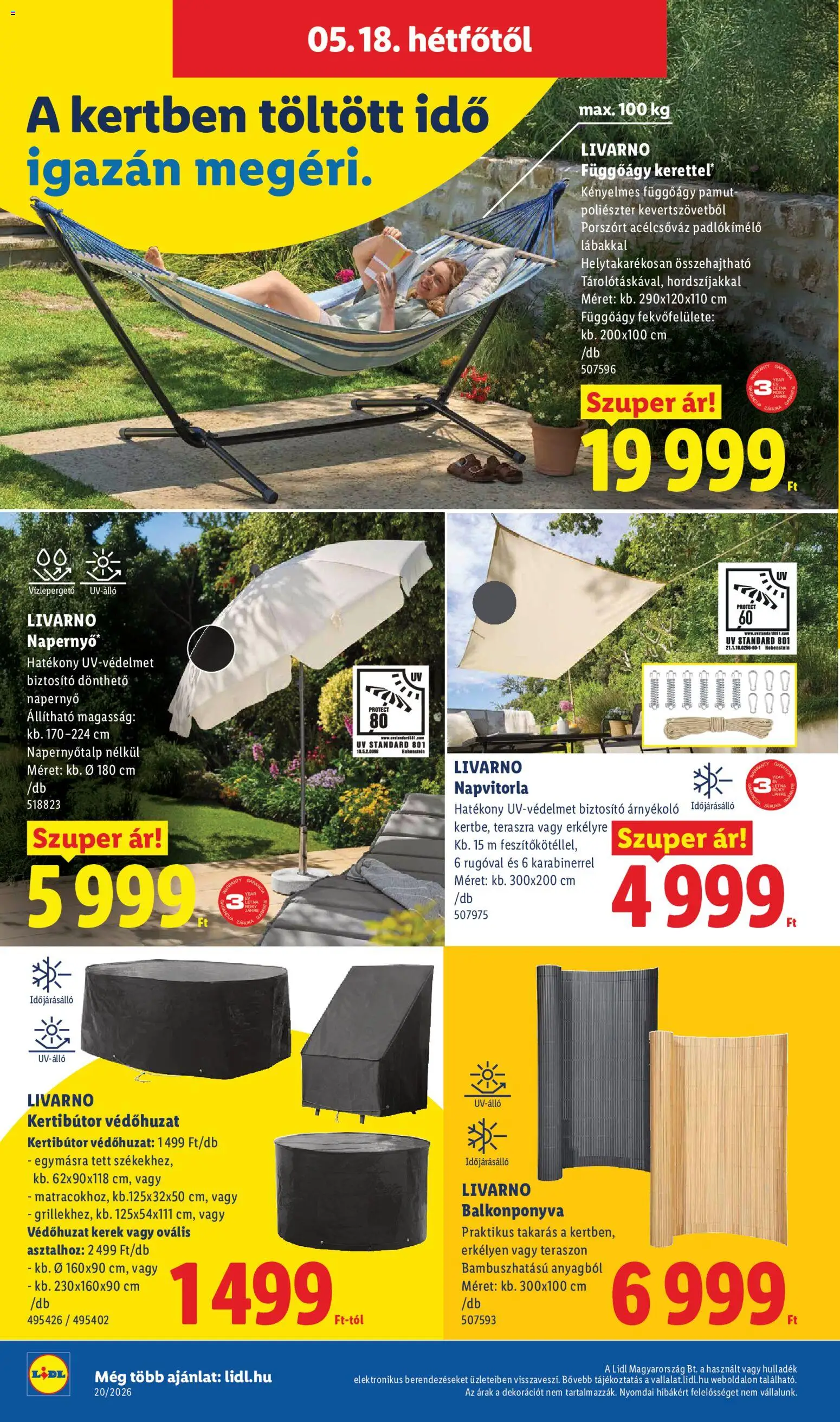 Lidl akciós ujság - amely érvényes a következő dátumtól: 14.05.2026 | Oldal: 22 | Termékek: Napvitorla, Napernyő