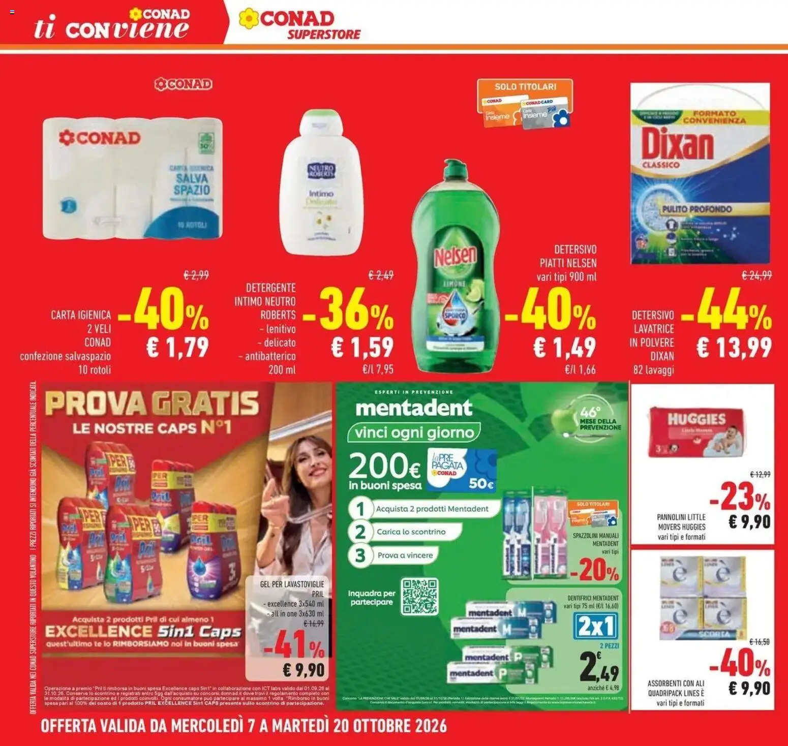 Anteprima volantino Conad dal 07/10/2026 prossima settimana | Pagina: 40 | Prodotti: Tè, Lavatrice, Gel per lavastoviglie, Assorbenti