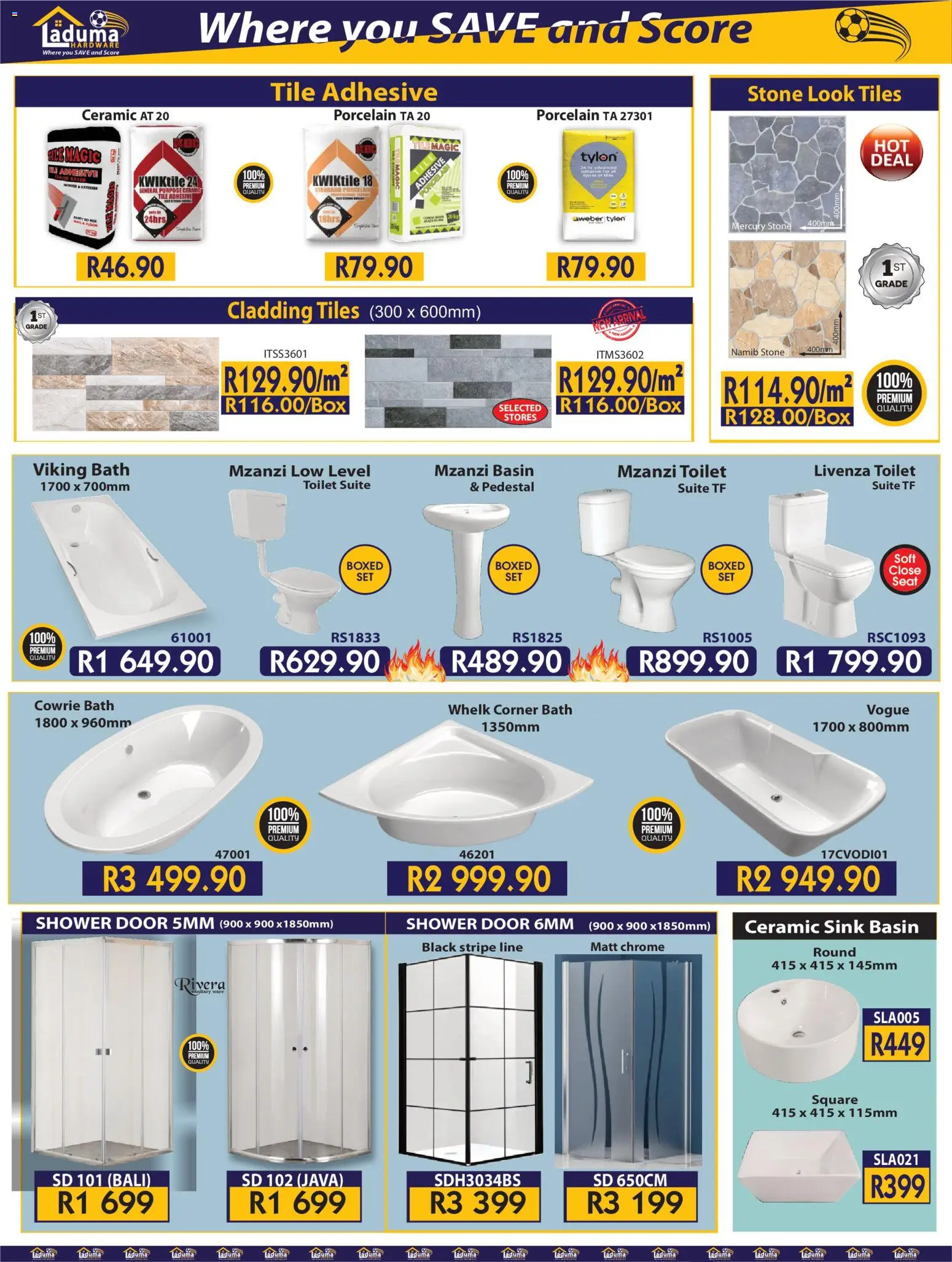 New Laduma Hardware catalogue – valid from 01.04.2026 | Page: 4 | Products: Pedestal, Toilet, Shower, Basin