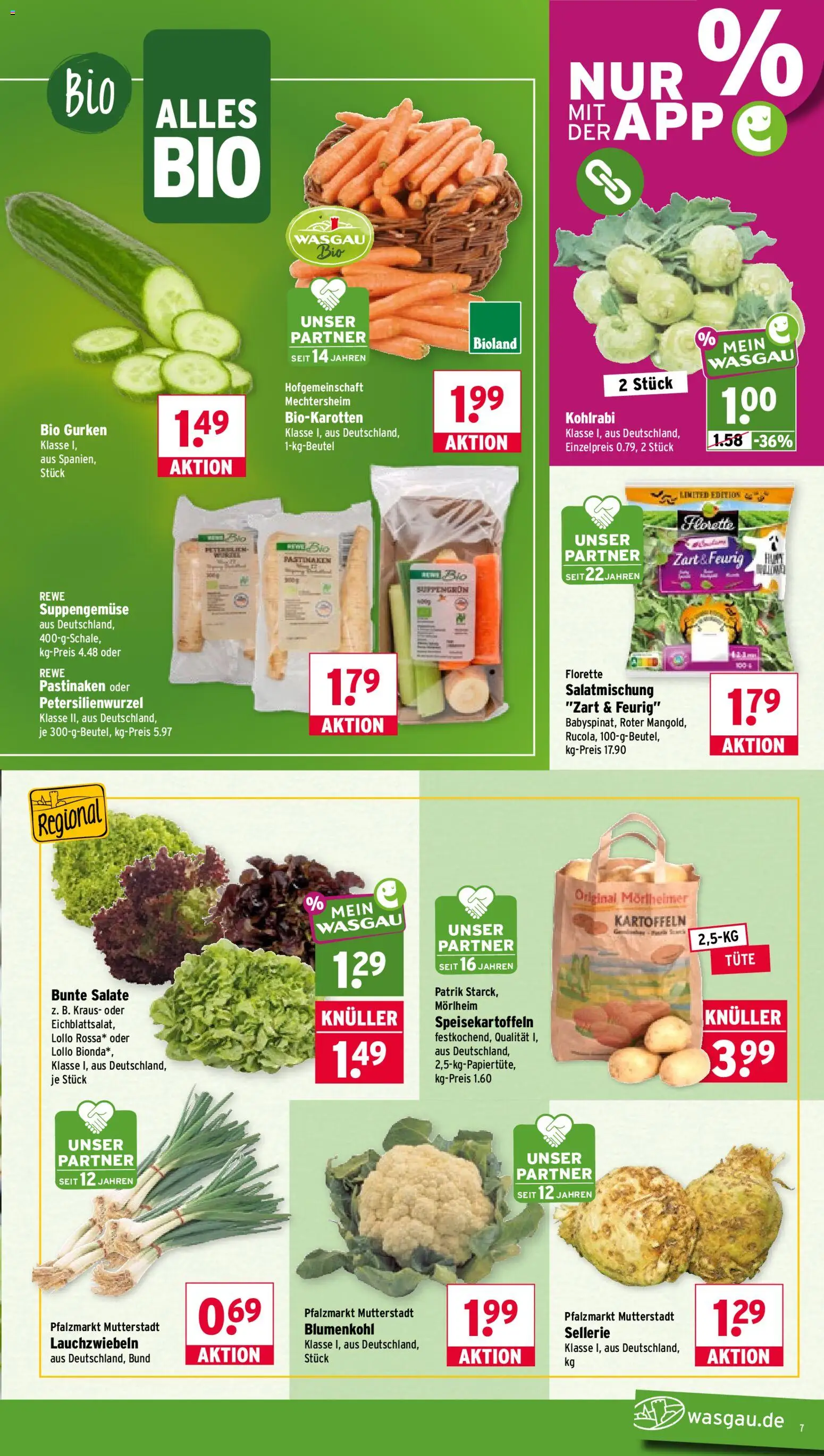 Wasgau Prospekt – gültig ab 19.10.2026 | Seite: 7 | Produkte: Kohlrabi, Kartoffeln, Blumenkohl, Gurken