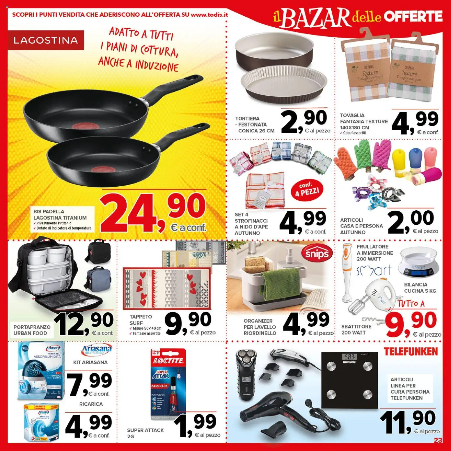 Volantino Todis del 17/09/2026 | Pagina: 23 | Prodotti: Frullatore, Padella, Bilancia, Tovaglia