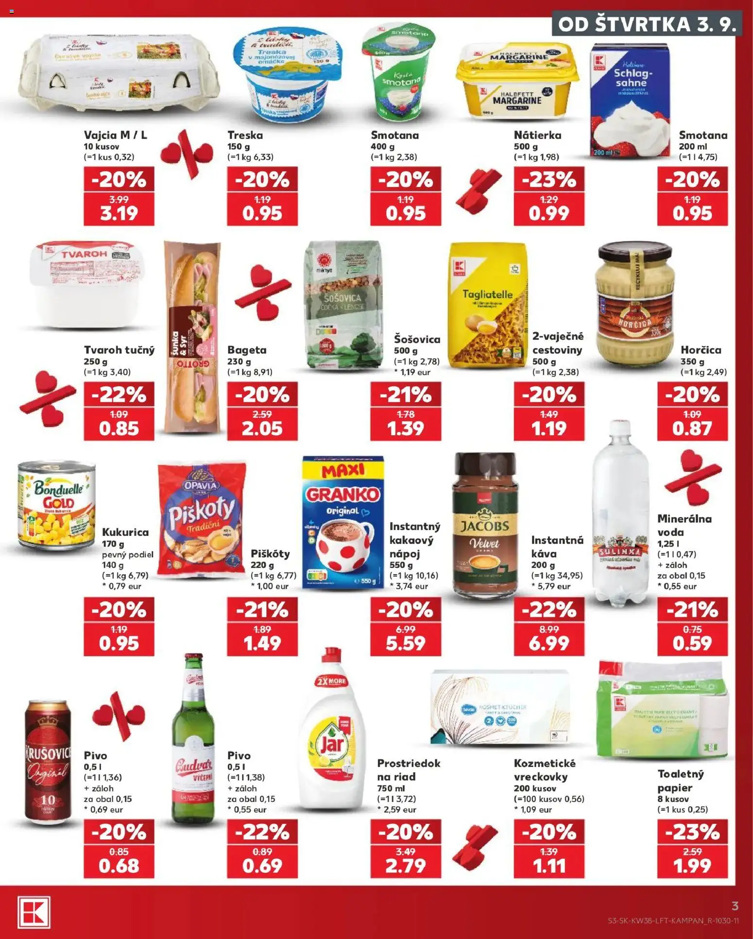 Nové Kaufland akcie – leták je platný od 17.09.2026 | Strana: 3 | Produkty: Vajcia M, Piškóty, Šošovica, Sulinka