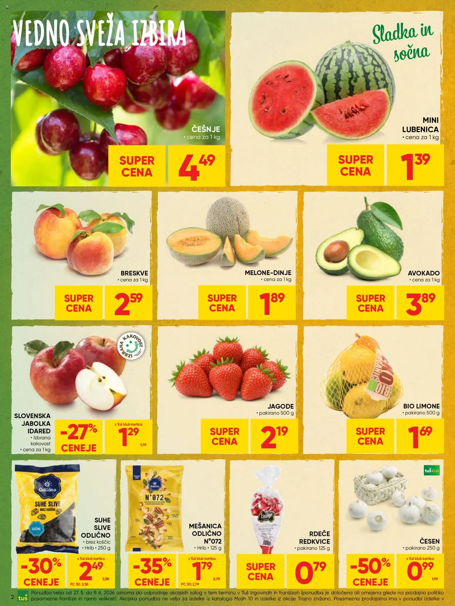 Novi Tuš katalog ponudbe – veljaven od 27.05.2026 | Stran: 2 | Izdelki: Vestido de baño, Suhe slive, Jabolka, Jagode
