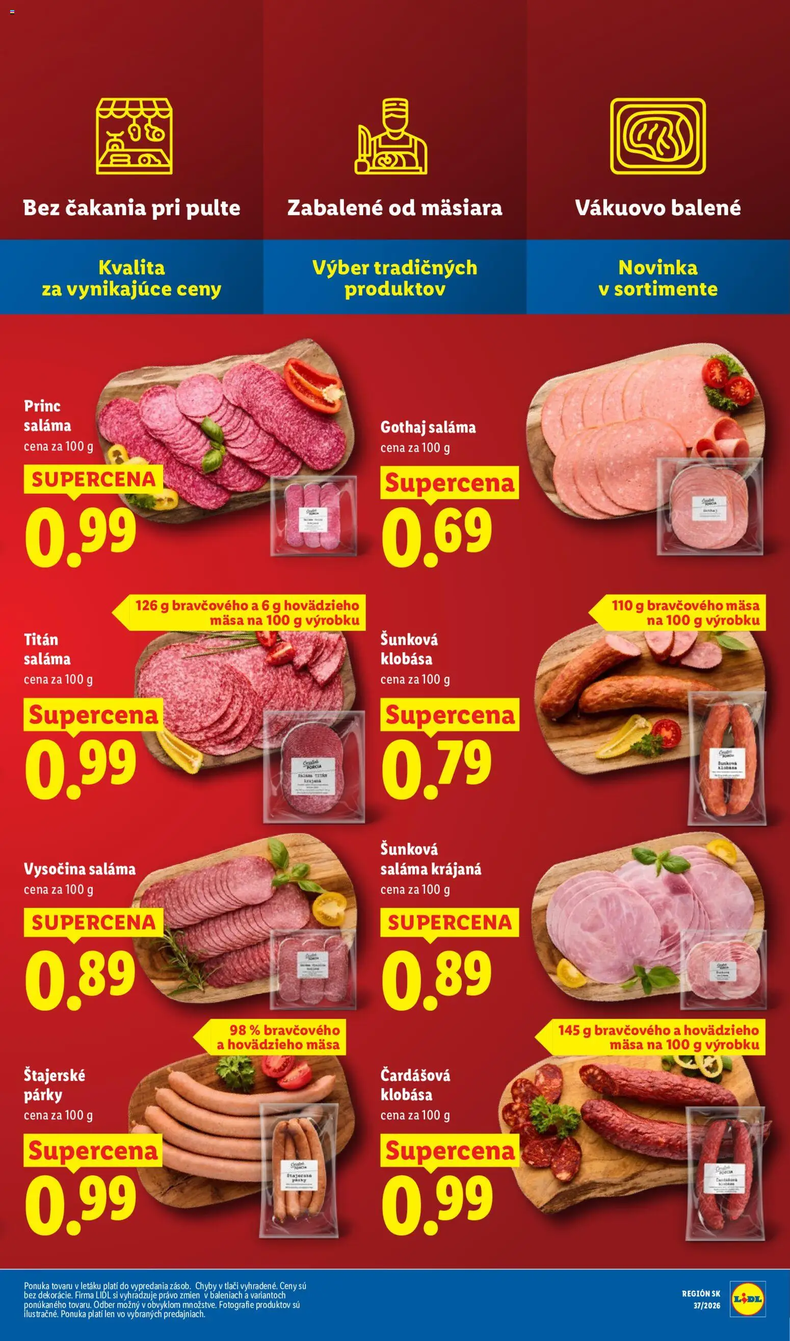 Nové Lidl akcie – leták je platný od 21.09.2026 | Strana: 39 | Produkty: Saláma, Klobása, Gothaj, Párky